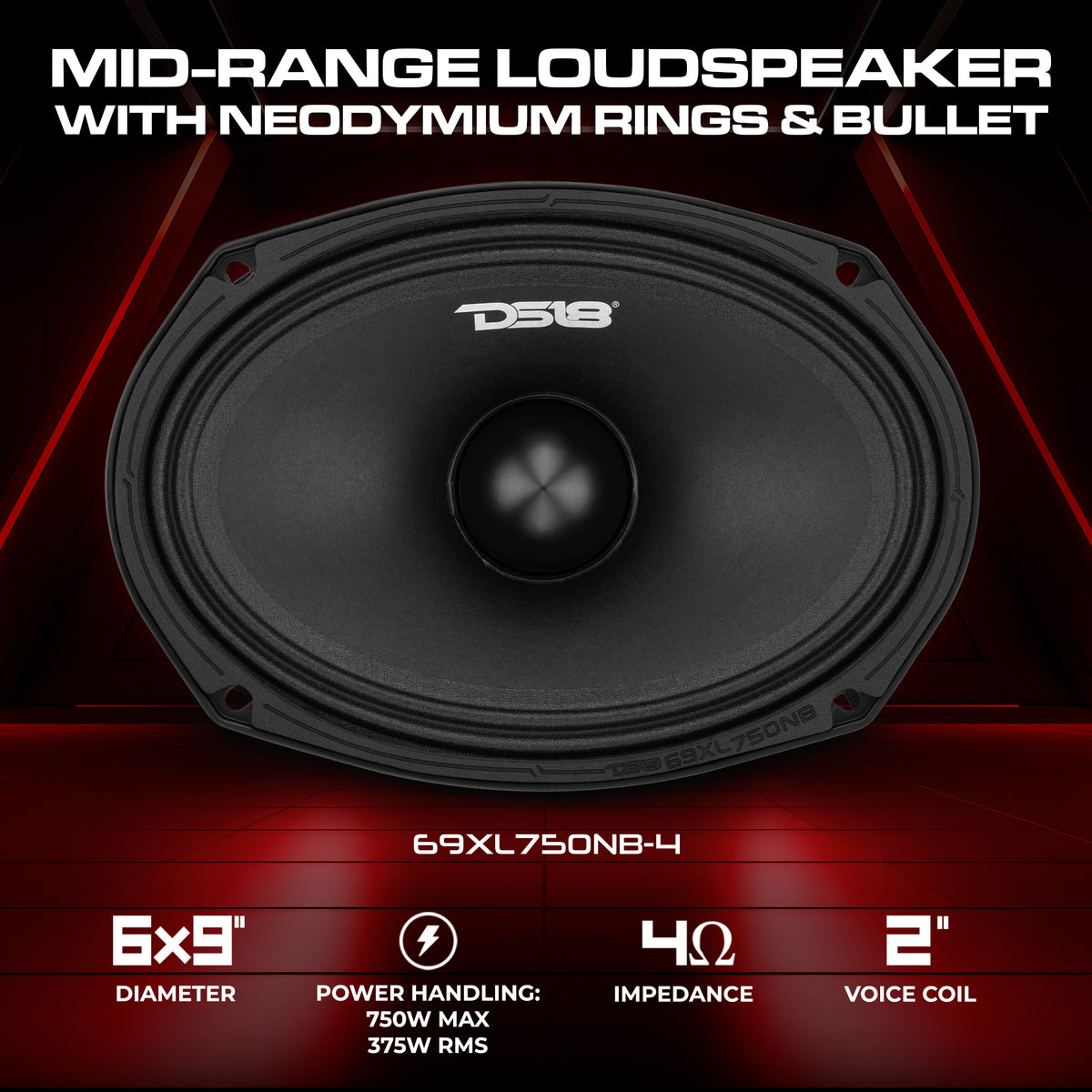 6x9" Midrange Loudspeaker with Neodymium Rings and Aluminum Bullet | 375 Watts RMS 4-Ohm