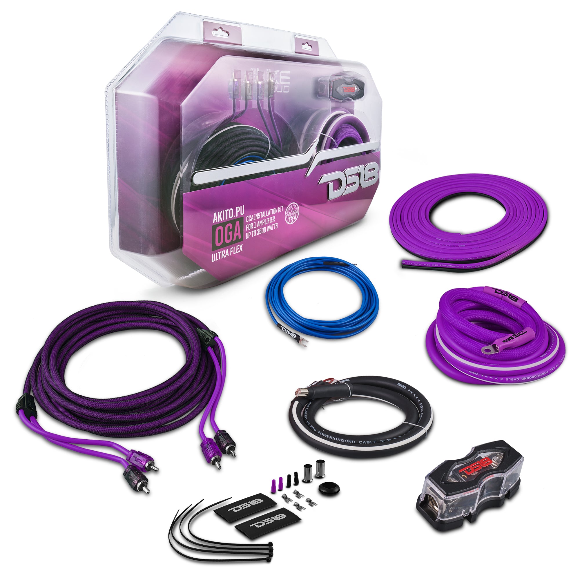 DS18 AKIT0.PU Premium 0-Gauge Amplifier Wiring Kit - 3500W RMS