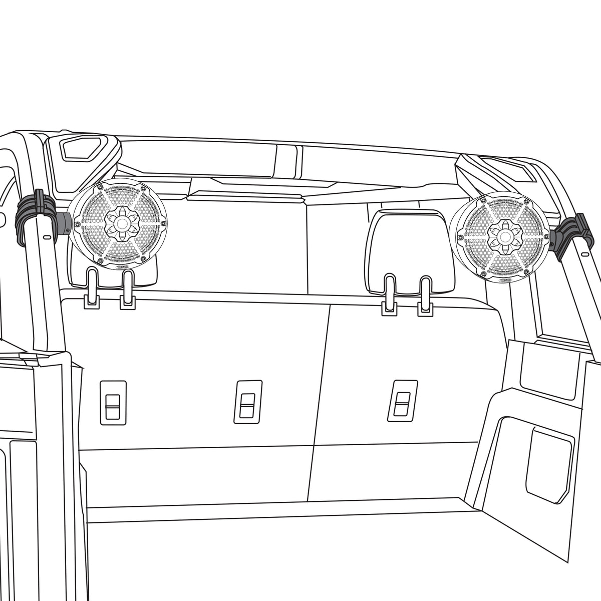 Bronco 6th Gen Roll Bar Audio Bundle – 8" Marine Tower Speakers with RGB LED Lights, OEM Roll Bar Mounting Clamps & Amplifier