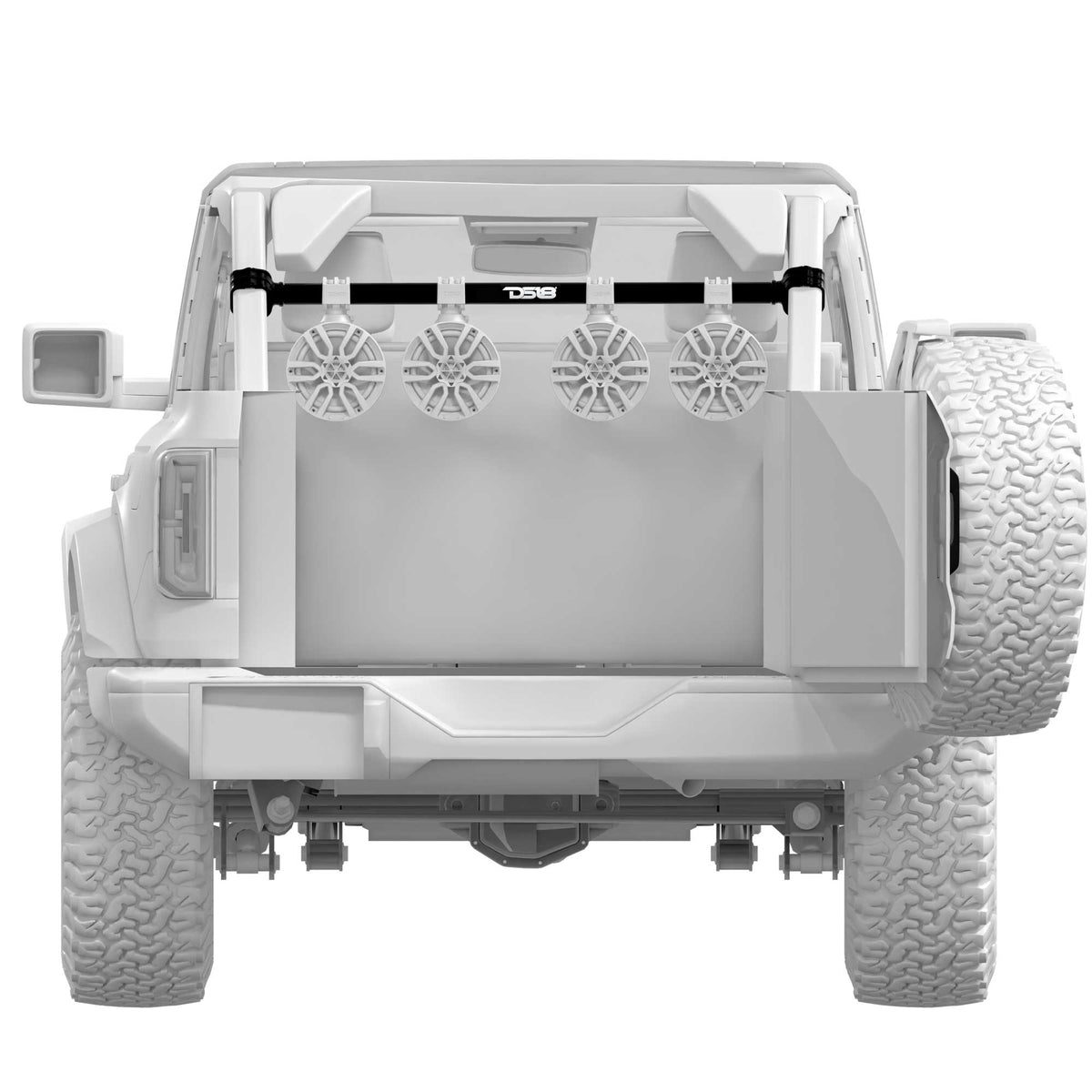 BRO-TUBE 4 altavoces de torre marinos de 8" con luces LED RGB, amplificador marino de 4 canales y AMPKIT para Ford Bronco de 6.ª generación