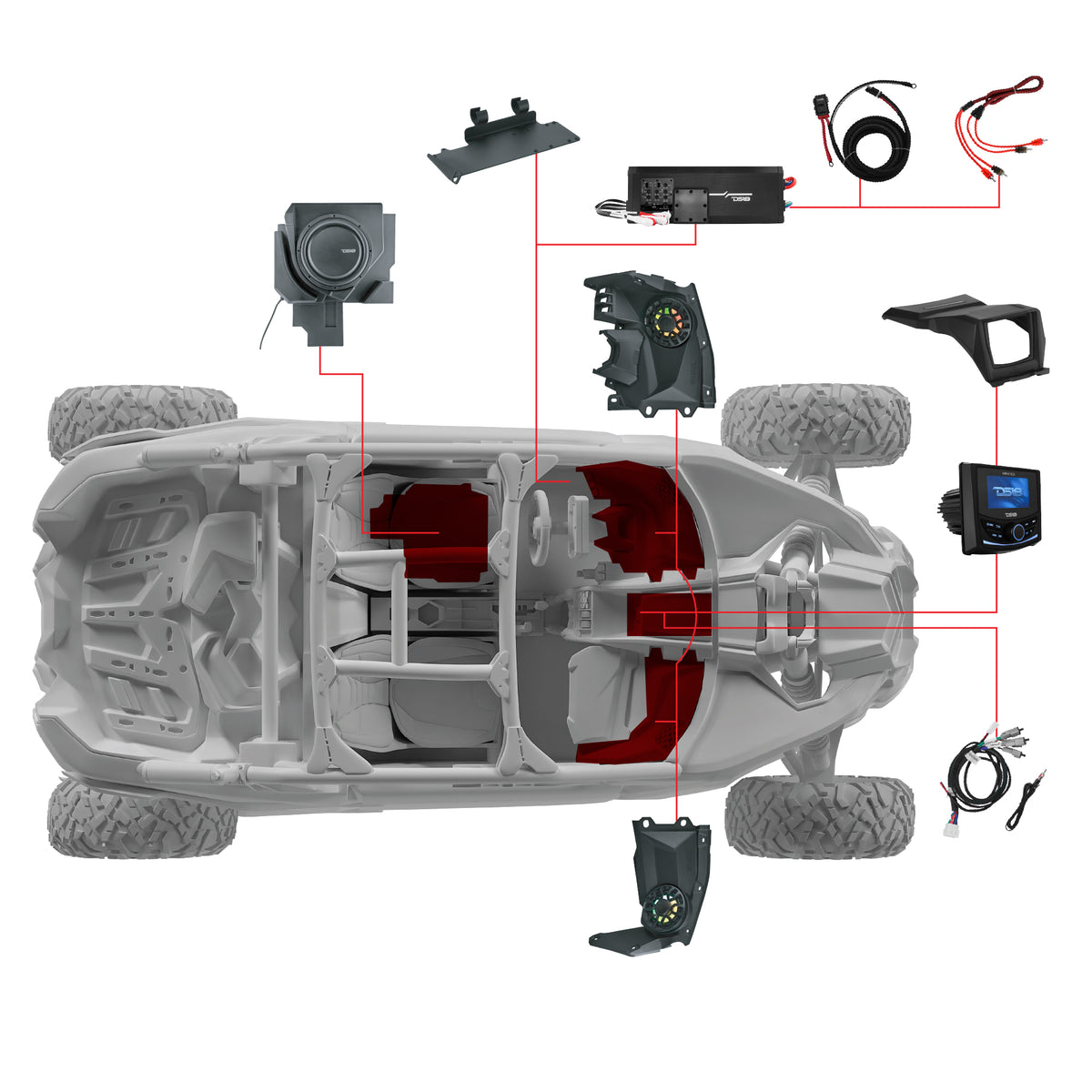 Can-Am Maverick X3 Stage 3 - Door Speaker Panels, 12” Subwoofer, Amplifier, Bluetooth Radio & LED Lights