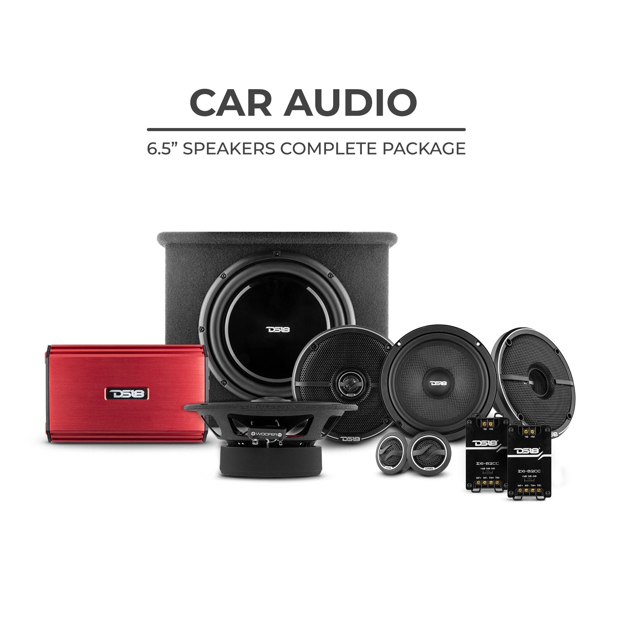 DS18 CARPK-2 ZXI High Volume Complete System 6.5 Package with powered 12  inch subwoofer