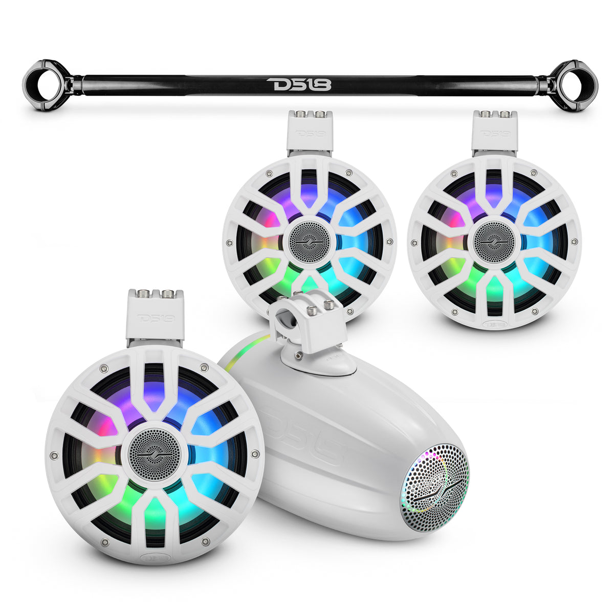 Mounting Tube with 4x 8" Marine Tower Speakers & Digital LED Lights for Jeep Wrangler JKU 4-Door (2007–2018)
