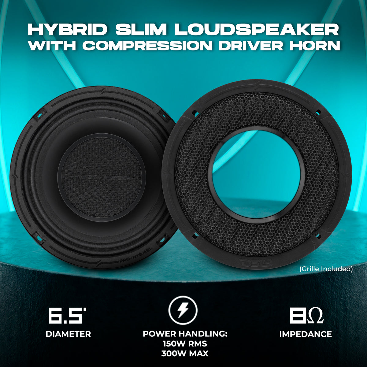 PRO 6.5" Shallow Coaxial Hybrid Mid-Range Loudspeaker with Built-in Driver | 150W RMS 8-Ohm