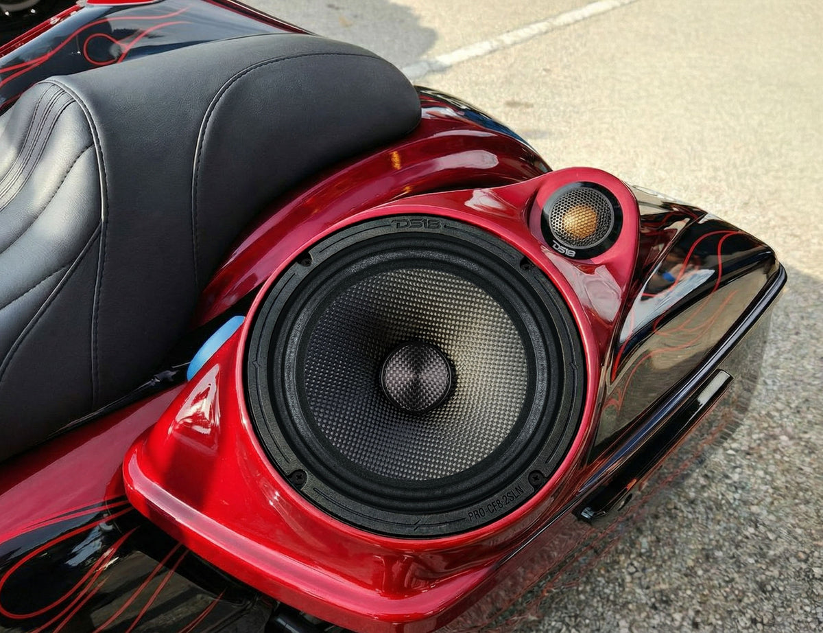 8” Slim Motorcycle & Motorsports Loudspeaker With Neodymium Magnet and Water Resistant Carbon Fiber Cone | 200W RMS 2-Ohm
