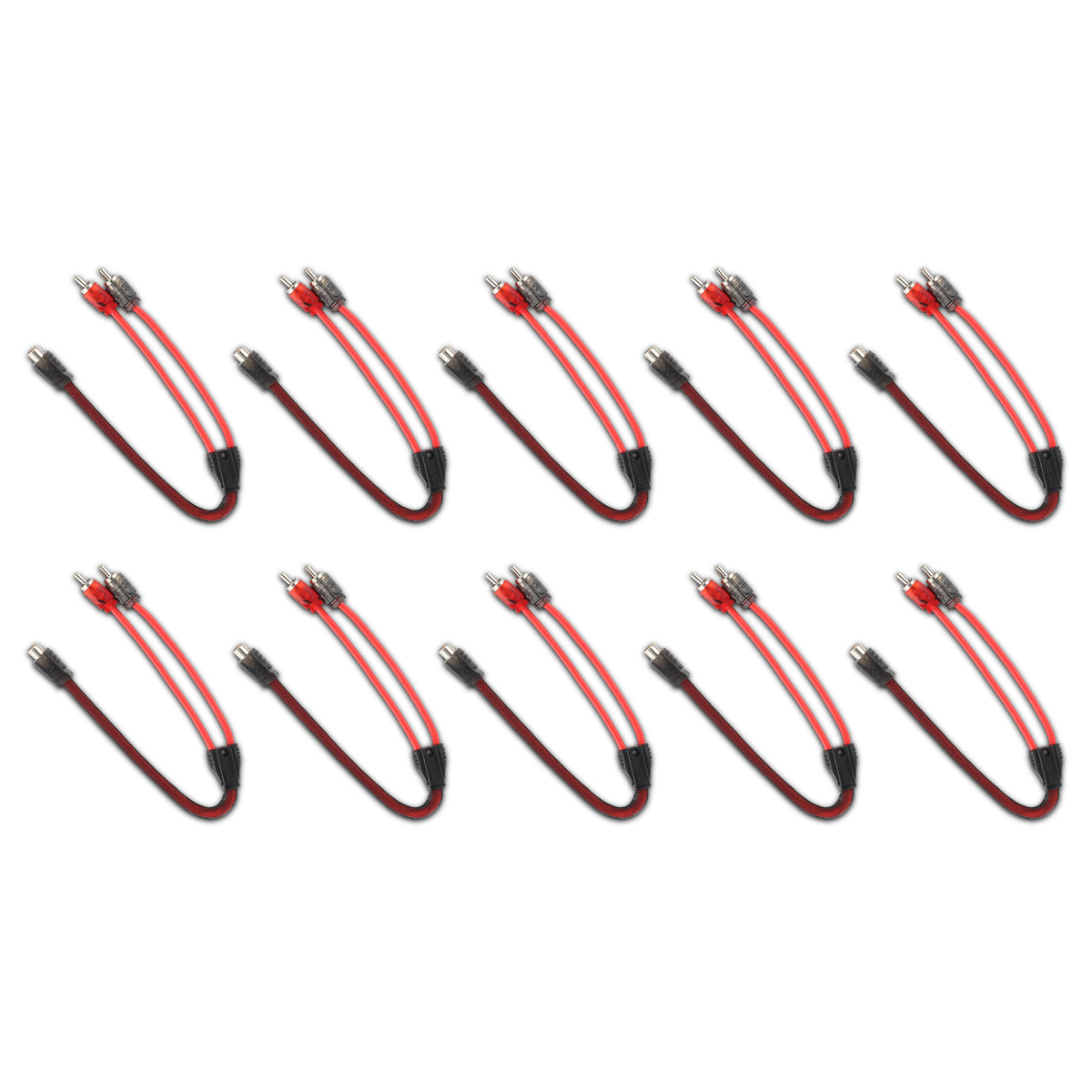 Level 2 RCA 100% Copper OFC Y Connector 1 FEMALE to 2 MALE - 10 Pack