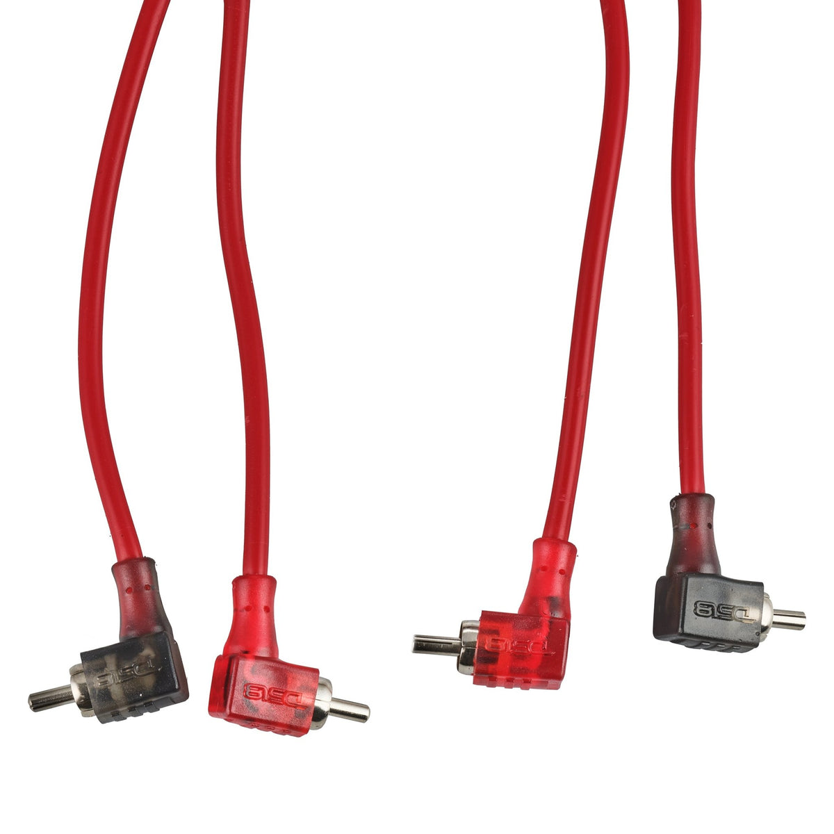 100% OFC Ultra Flex 2-Channel RCA with 90 Degree Ends, Dual Twist Wire, Red Braided Jacket - 3 ft