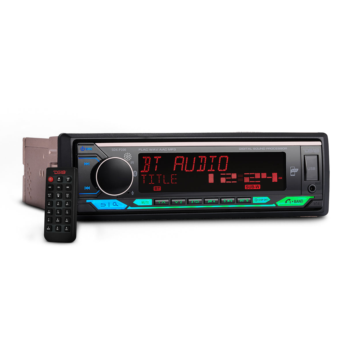 High Power 240 Watts RMS (4 x 60) Digital Media Receiver | Single Din | DSP | APP | Bluetooth Audio and Calling Head Unit | Aux Input | USB | Mechless | AM/FM Radio Receiver | 3V + 3.5V Subwoofer