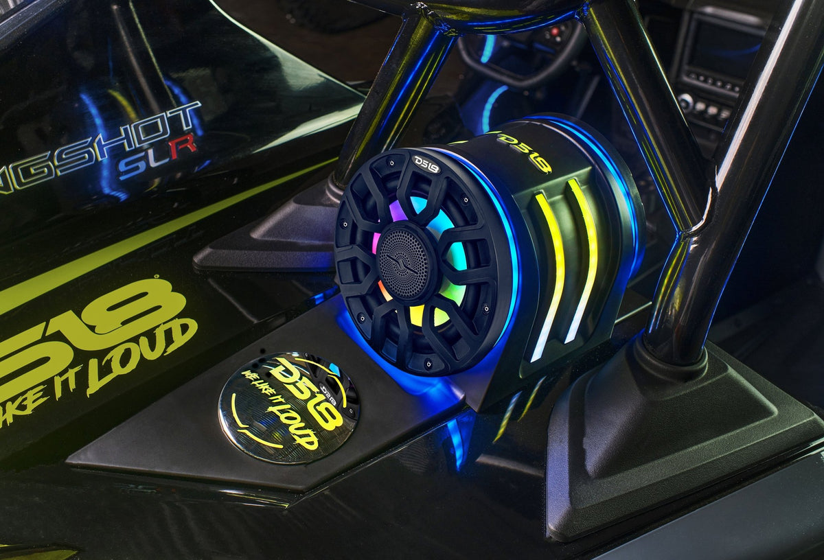 Polaris Slingshot Headrest Speaker Pods Loaded | 2 x NXL-IQ6/BK Speakers and Digital LED Lights | 2015 - Current