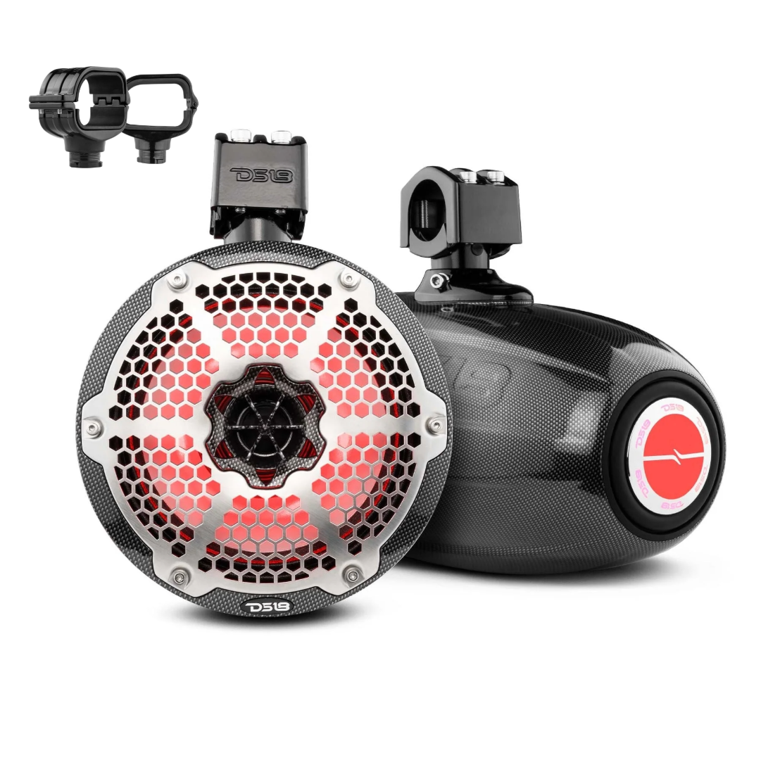 Ford Bronco 6th Gen Roll Bar Audio Bundle – 8" Marine Tower Speakers with OEM Roll Bar Mounting Clamps - Carbon Fiber