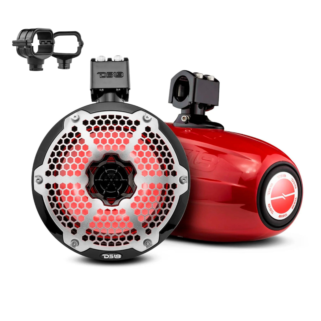 Ford Bronco 6th Gen Roll Bar Audio Bundle – 8" Marine Tower Speakers with OEM Roll Bar Mounting Clamps - Red