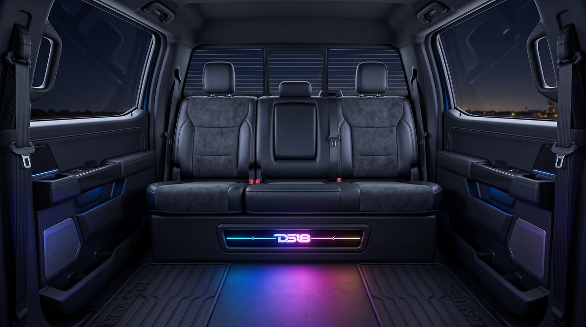 Ford F-150 2 x 10" Subwoofer Loaded Enclosure Package With Vinyl Finish and Dream LED Lights (MADE IN USA)