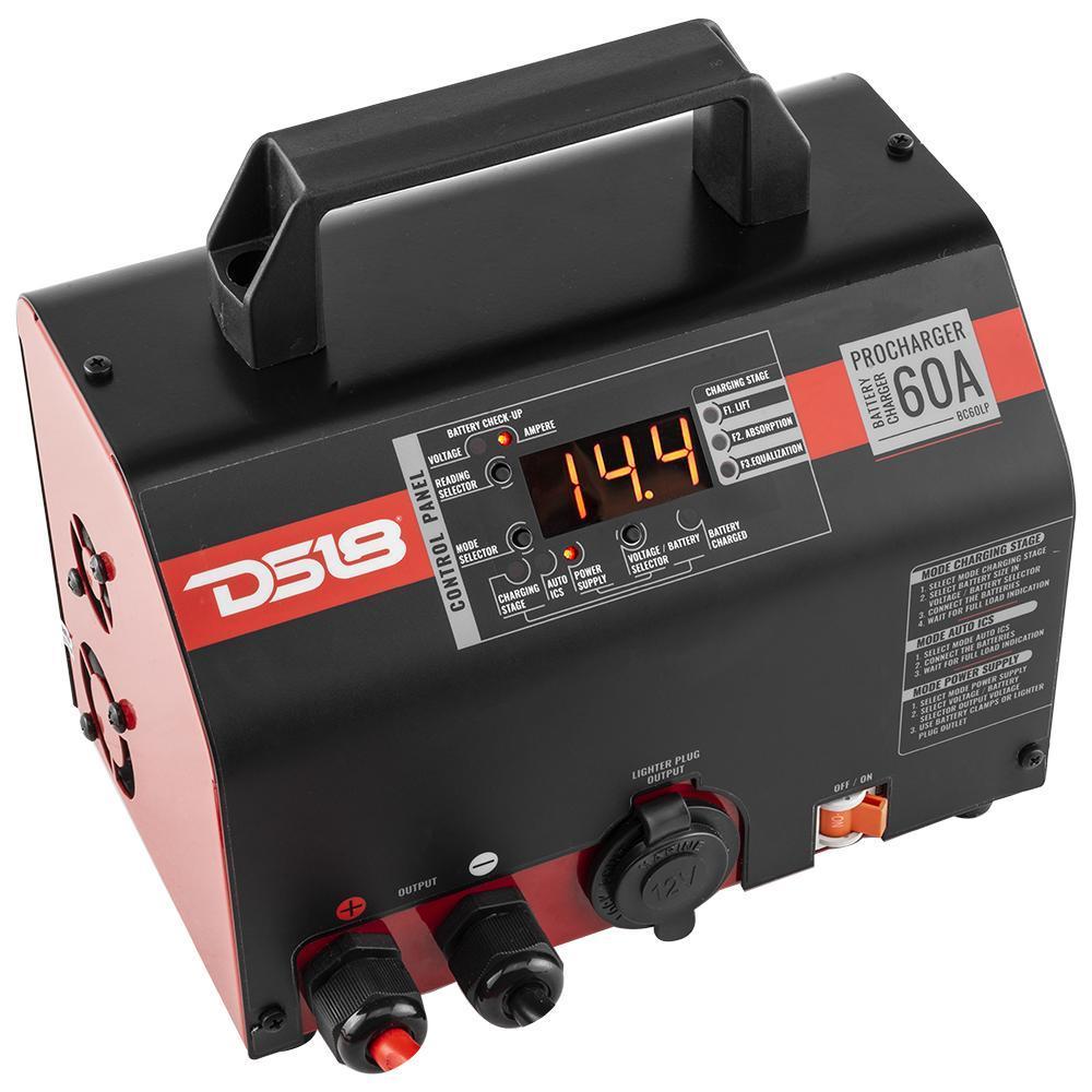 DS18 60 Ampere Selectable Charger and Power Supply. Good for Lead Acid, AGM, and Lithium Batteries Wire Clamps.