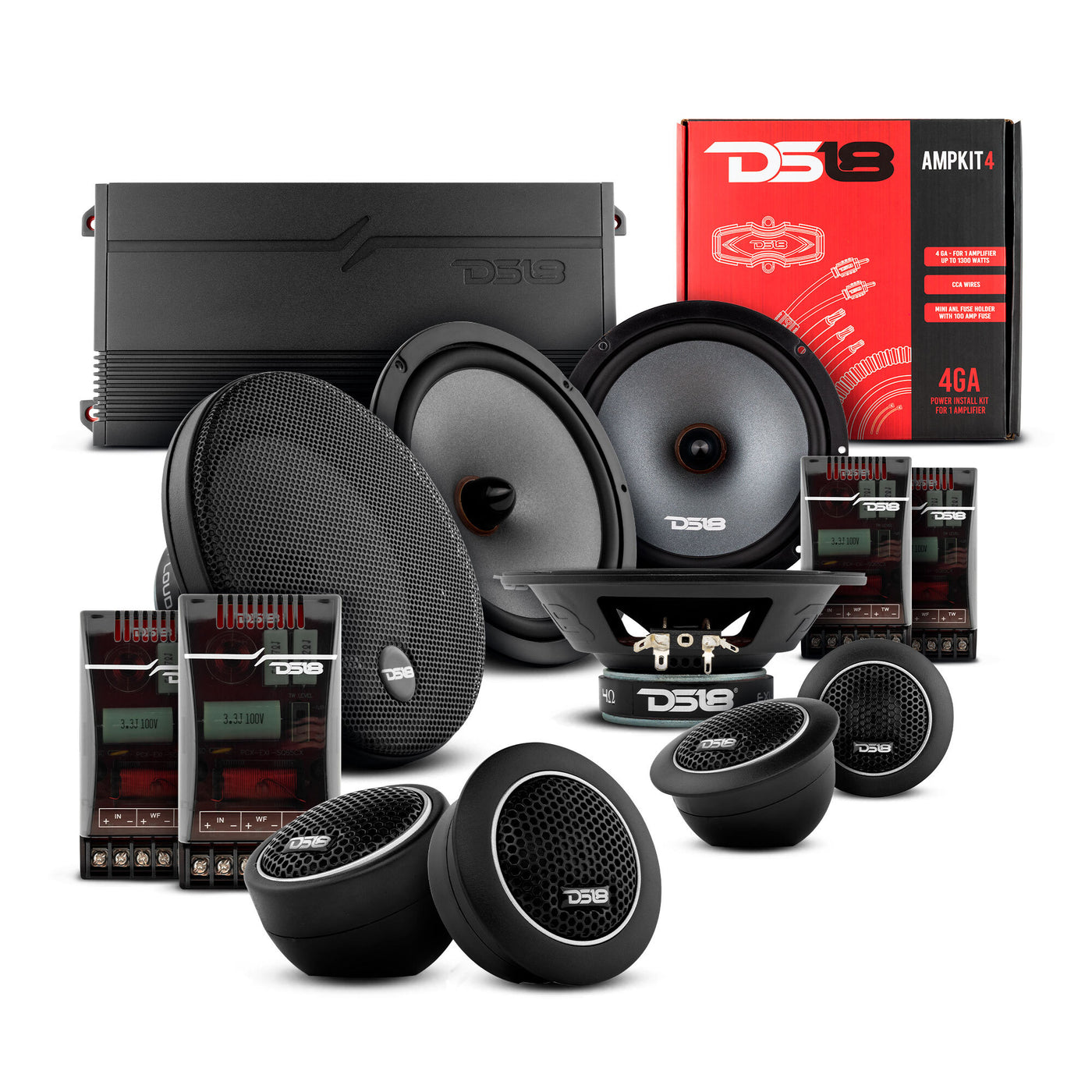 DS18 2006-2020 Honda Civic Front and Back Doors Speakers Best Upgrade/Replacement Package 1800 Watts