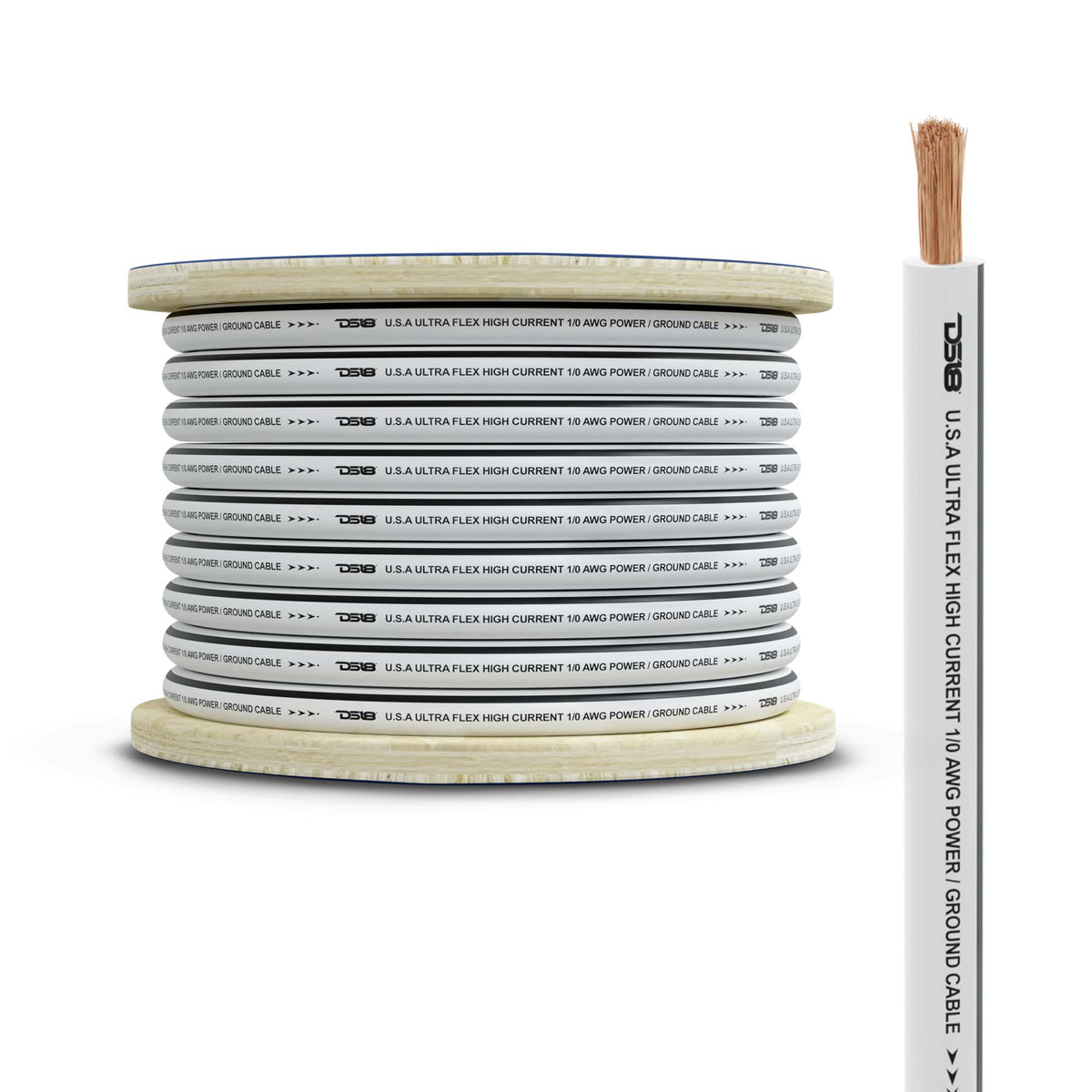 DS18 HYDRO 0-GA Marine Grade OFC Tinned Ground Wire spool with clipped section