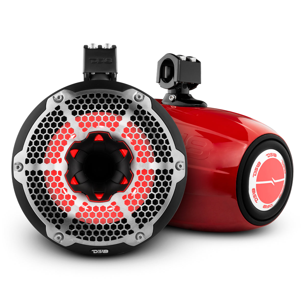NXL 10" Neodymium Marine and Powersports Towers with Built-in Passive Radiator, 1" Driver and LED RGB Lights 300 Watts Rms -Red