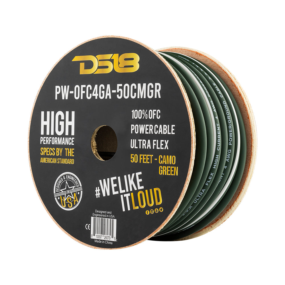 4-GA 100% OFC Ground, Power Cable, 50 Feet -Camo Green