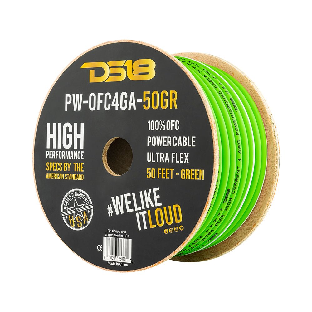 DS18 PW-OFC4GA-50YGR 4-GA Ultra Flex 100% OFC Ground, Power Cable, 50 Feet, Green