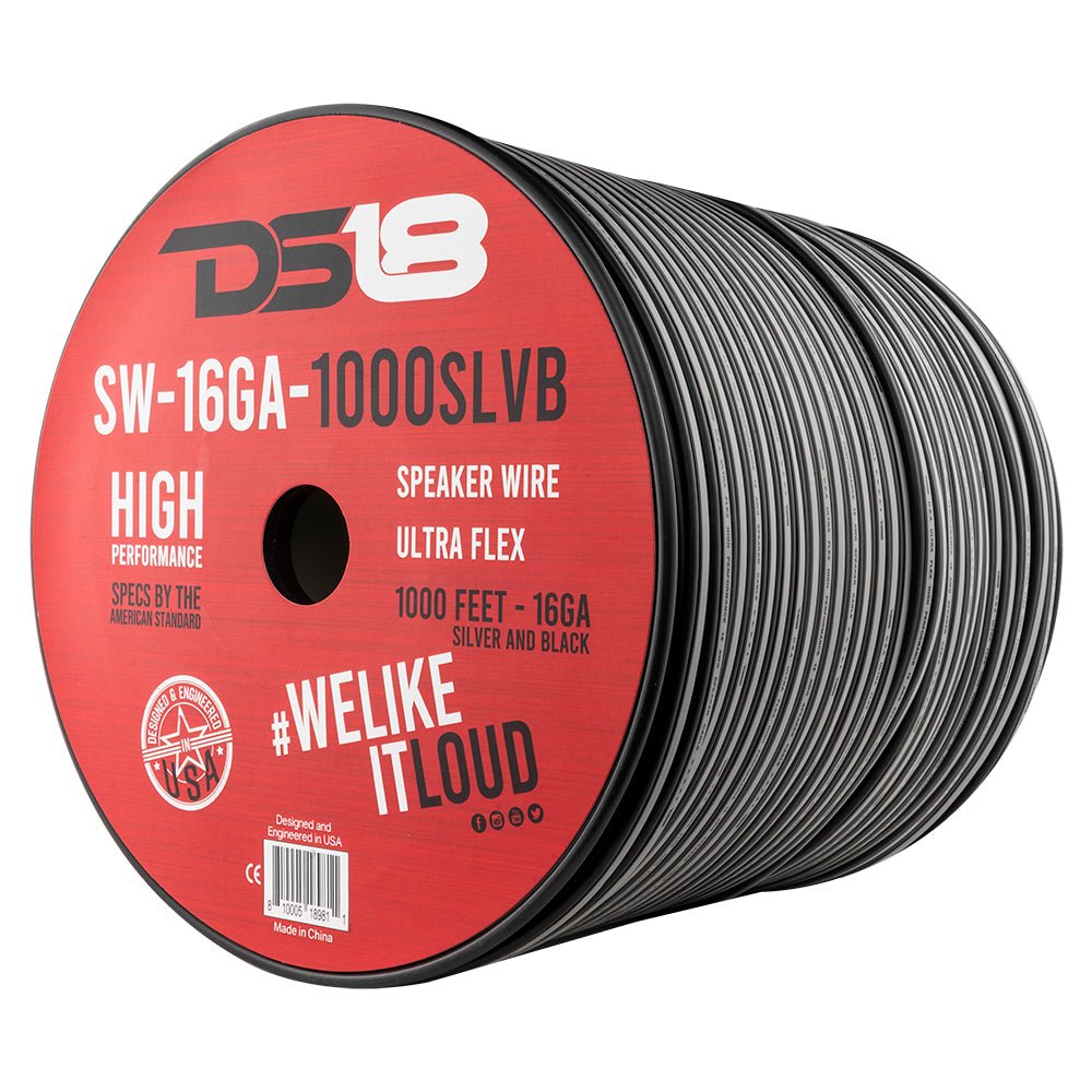 DS18 SW-16GA-1000SLVB 16-GA Car Audio Speaker Wire 1000 Feet Silver