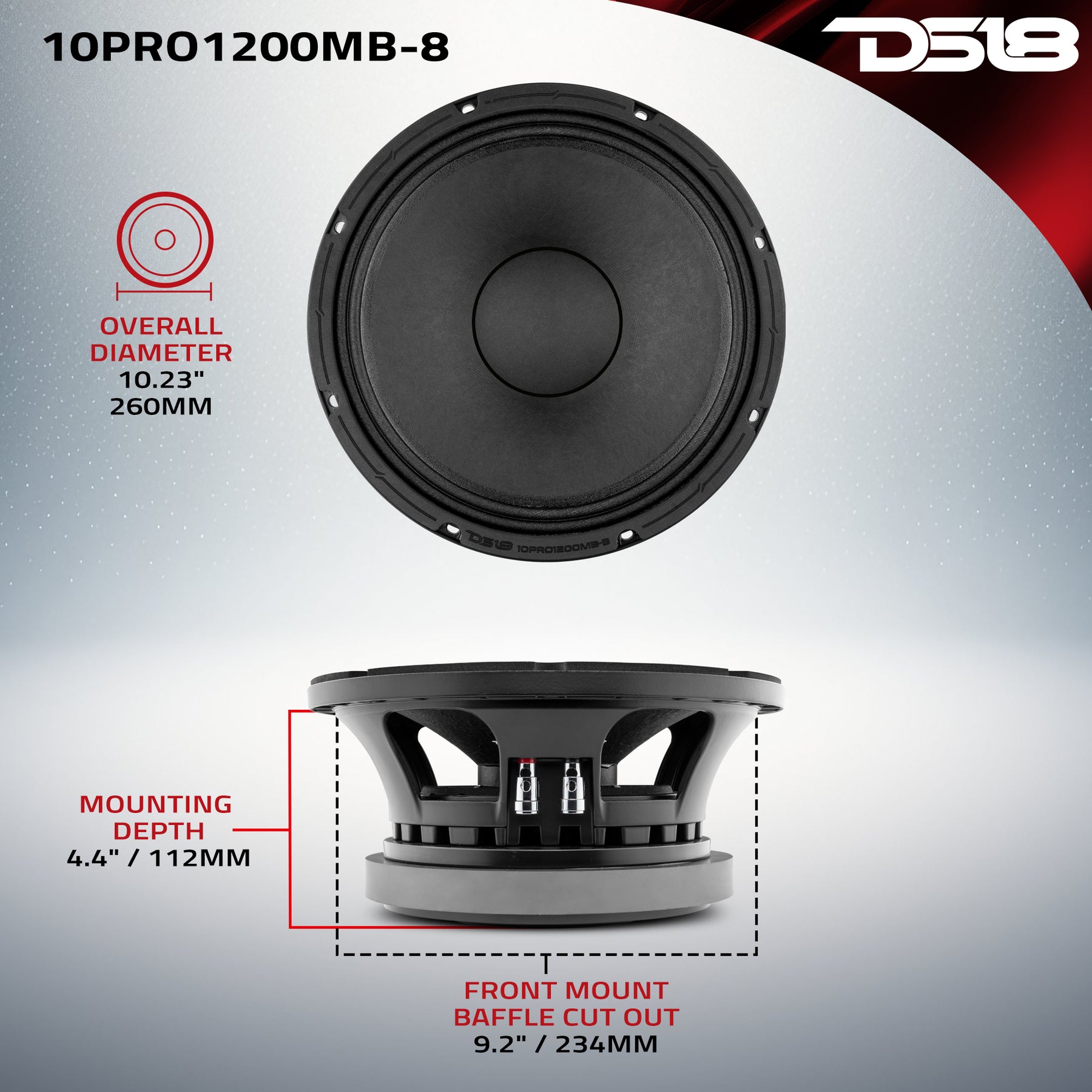 10" Mid-Bass Loudspeaker 600 Watts Rms 8-Ohm