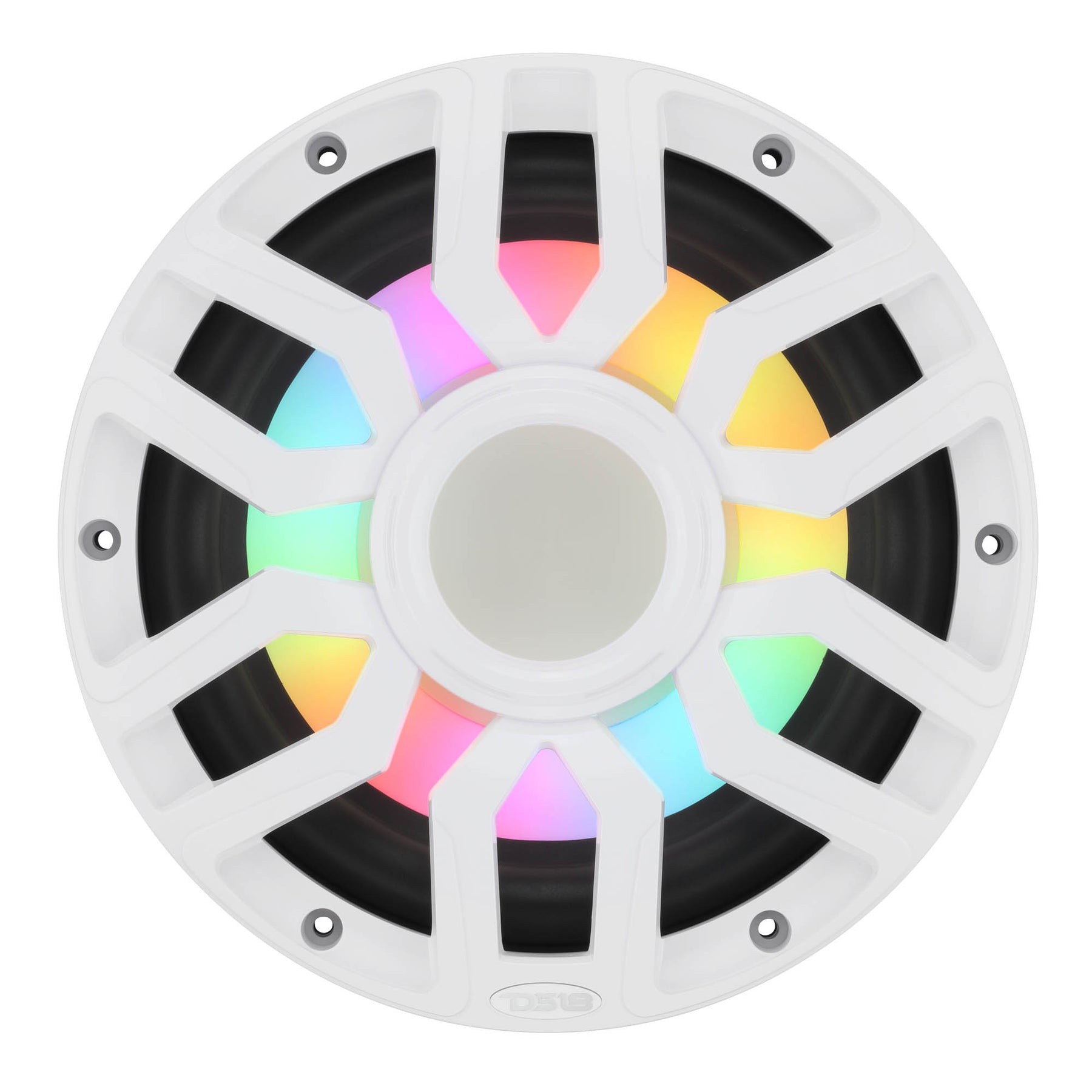 Subwoofer marino de 10" con motor de imán híbrido, rejilla extraíble y luces LED digitales - 500W RMS 4 ohmios