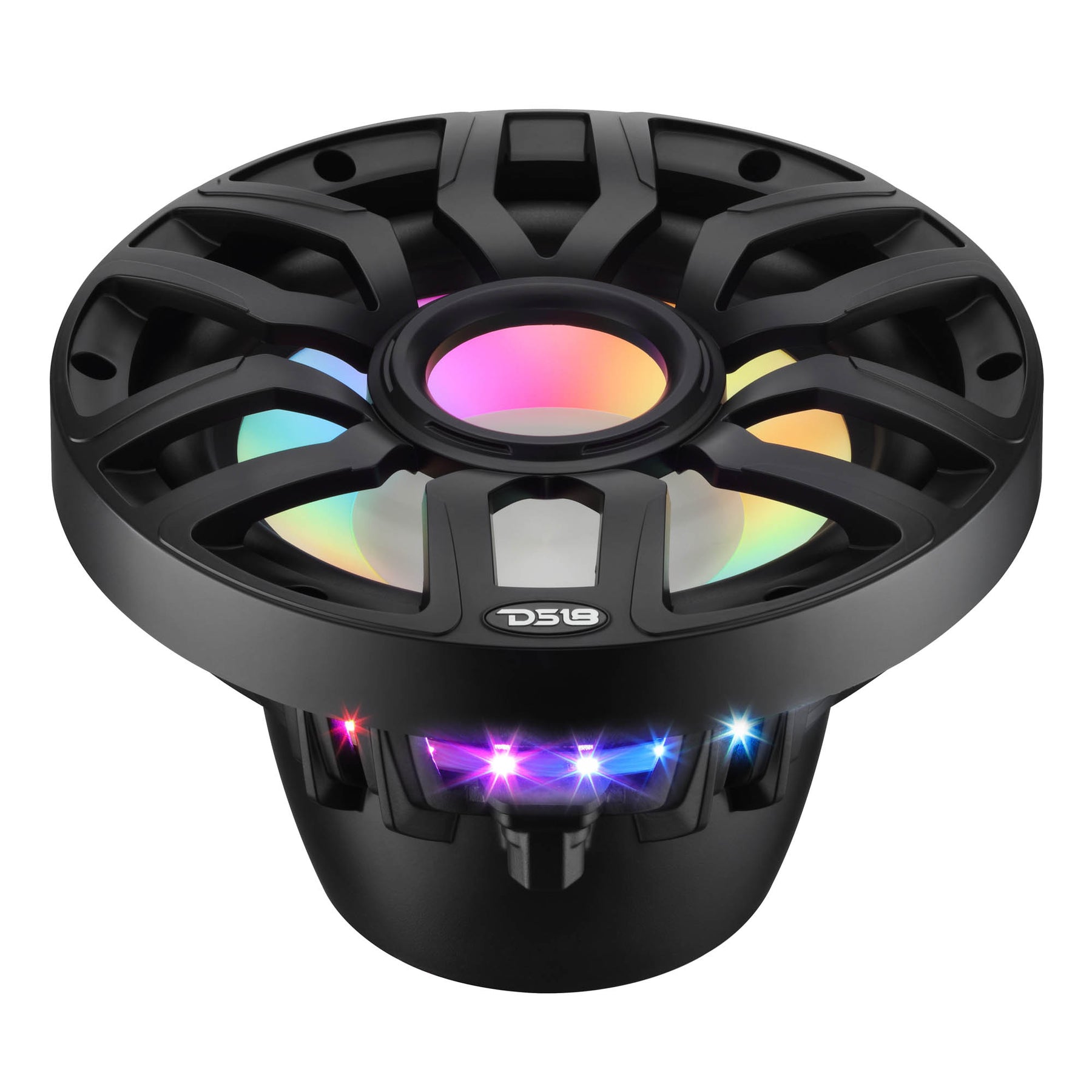 Subwoofer marino de 10" con motor de imán híbrido, rejilla extraíble y luces LED digitales - 500W RMS 4 ohmios
