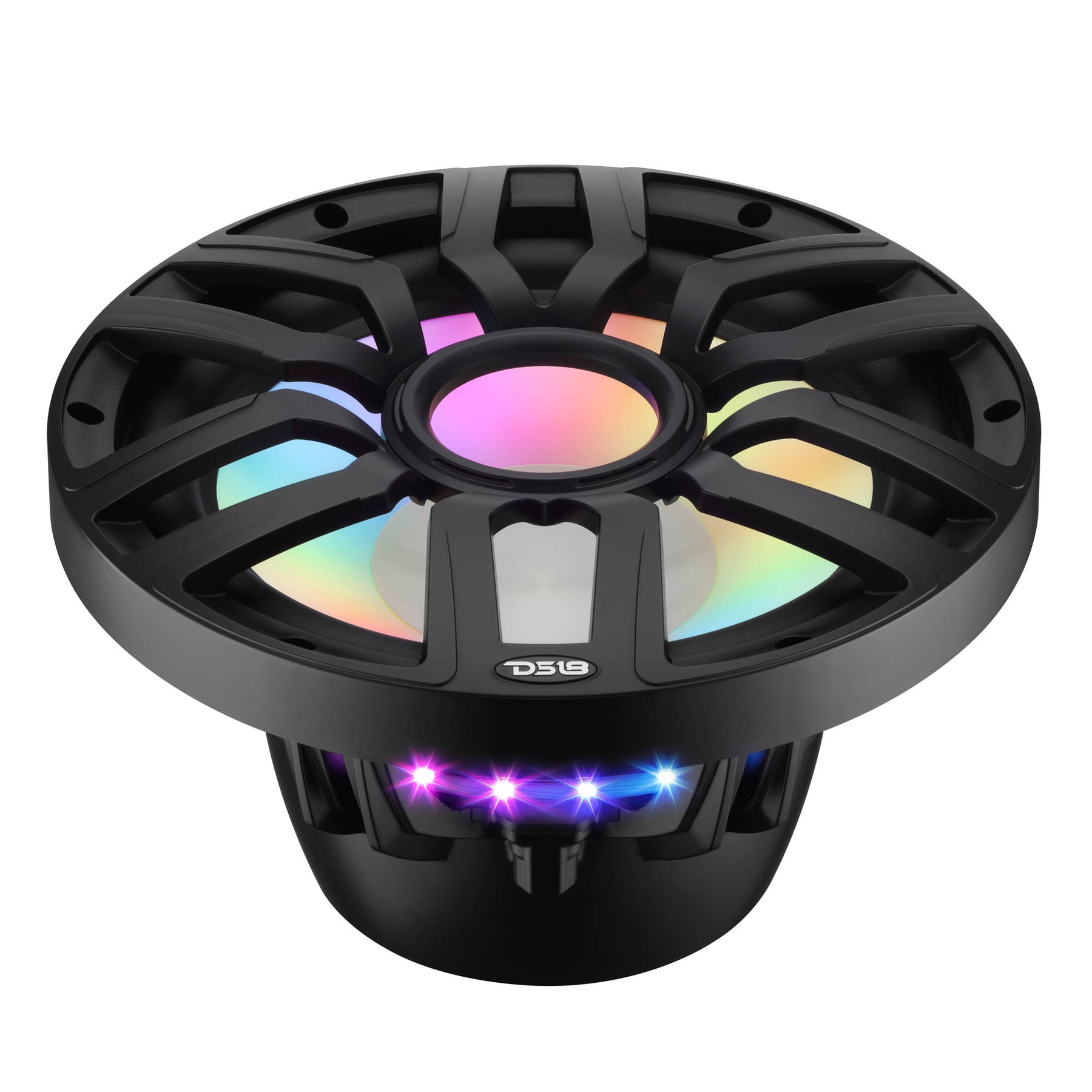 Subwoofer marino de 12" con motor de imán híbrido, rejilla extraíble y luces LED digitales - 600W RMS 4 ohmios
