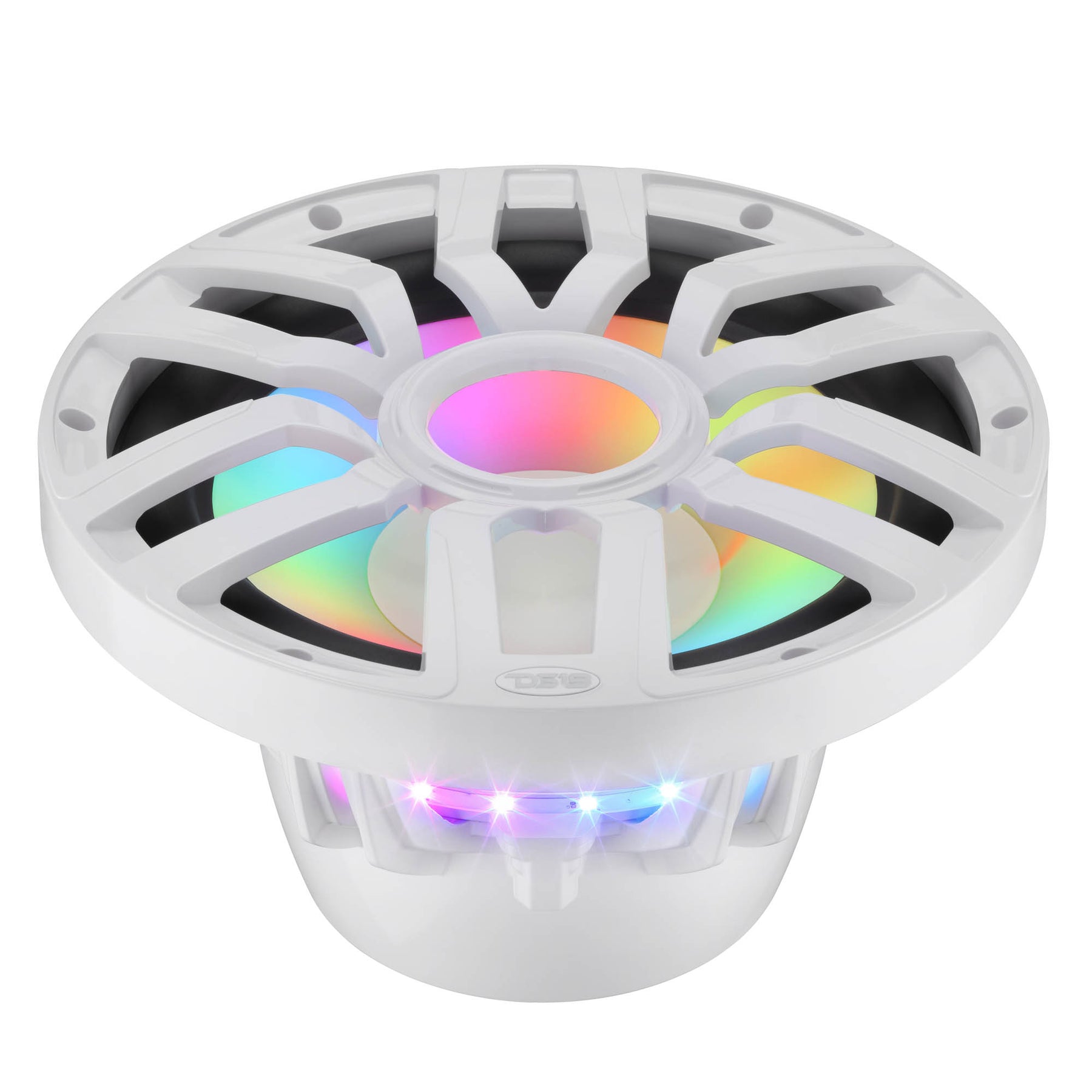 Subwoofer marino de 12" con motor de imán híbrido, rejilla extraíble y luces LED digitales - 600W RMS 4 ohmios