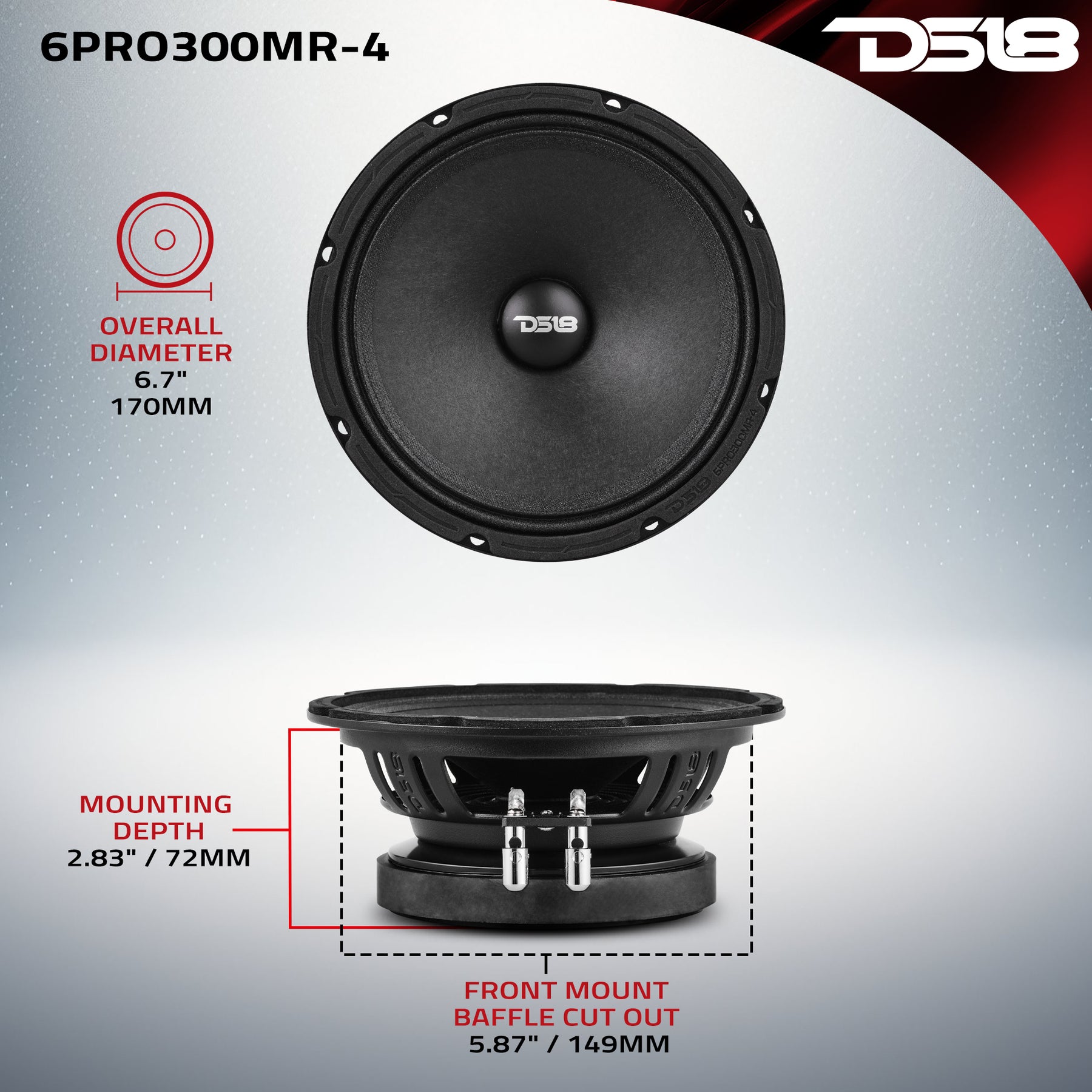 PRO 6.5” High Sensitivity Professional Mid-Range Loudspeaker 150 Watts Rms 4-Ohm