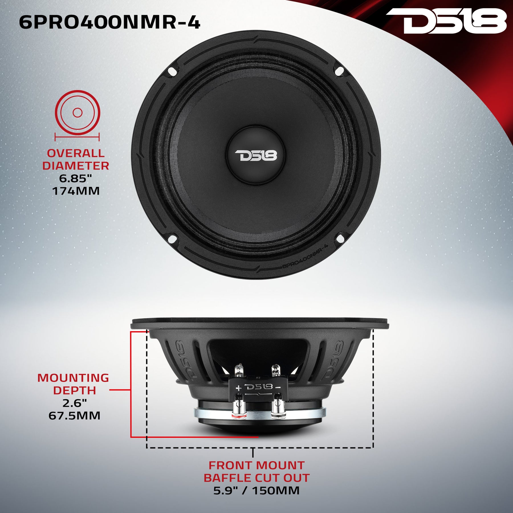 6.5” High-Sensitivity Professional Midrange Loudspeaker with Neodymium Magnet | 200W RMS 4-Ohm