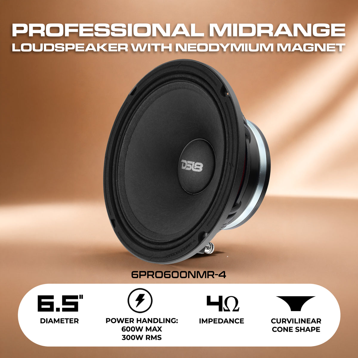 6.5” High-Sensitivity Professional Midrange Loudspeaker with Neodymium Magnet | 300W RMS 4-Ohm