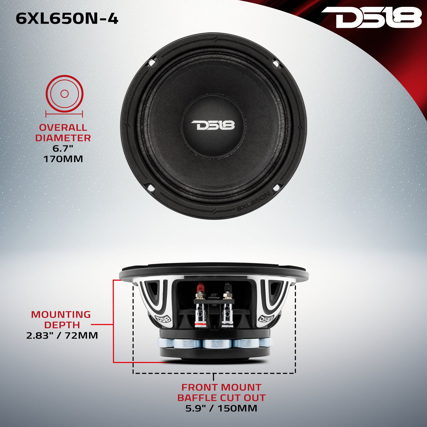 XL 6.5" Neodymium Rings Mid-Range Loudspeaker 650 Watts 4-Ohm