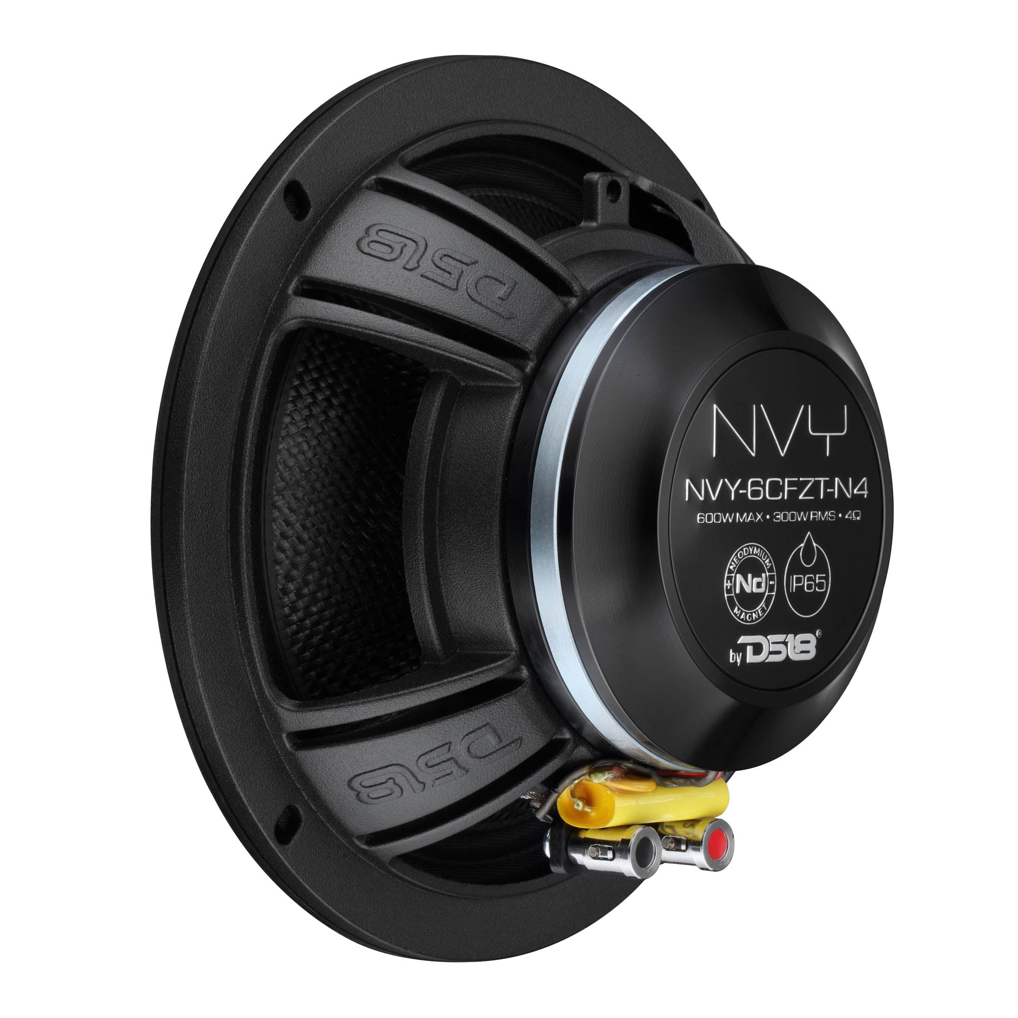 6.5” 2-Way Coaxial Loudspeaker with Water-Resistant Carbon Fiber Cone, 1” Bullet Tweeter, Neodymium Magnet | 300W RMS 4-Ohm