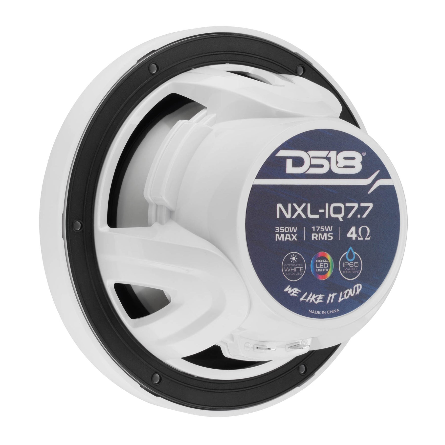 NXL 7.7” 2-Way Coaxial Marine Speaker with Bullet Tweeter, Digital LED Lights & White Deck LED | 175W RMS 4-Ohm