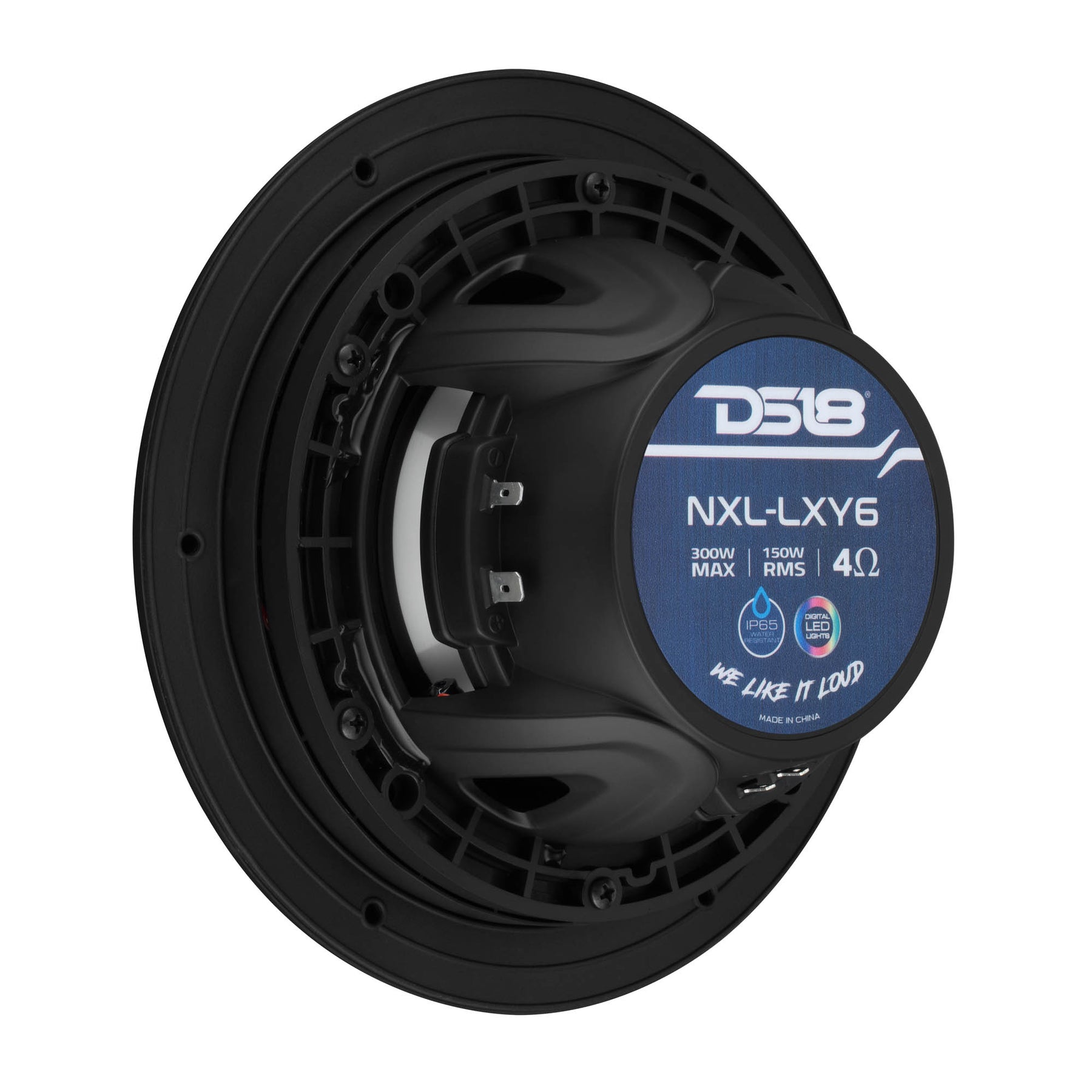 Luxury 6.5” 2-Way Marine Coaxial Speaker with Digital LED Lights and Flush Magnetic Mount Grille | 150W RMS 4-Ohm