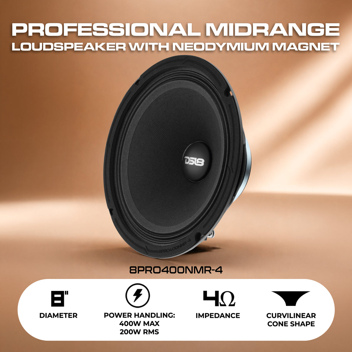 8” High-Sensitivity Professional Midrange Loudspeaker with Neodymium Magnet | 200W RMS 4-Ohm