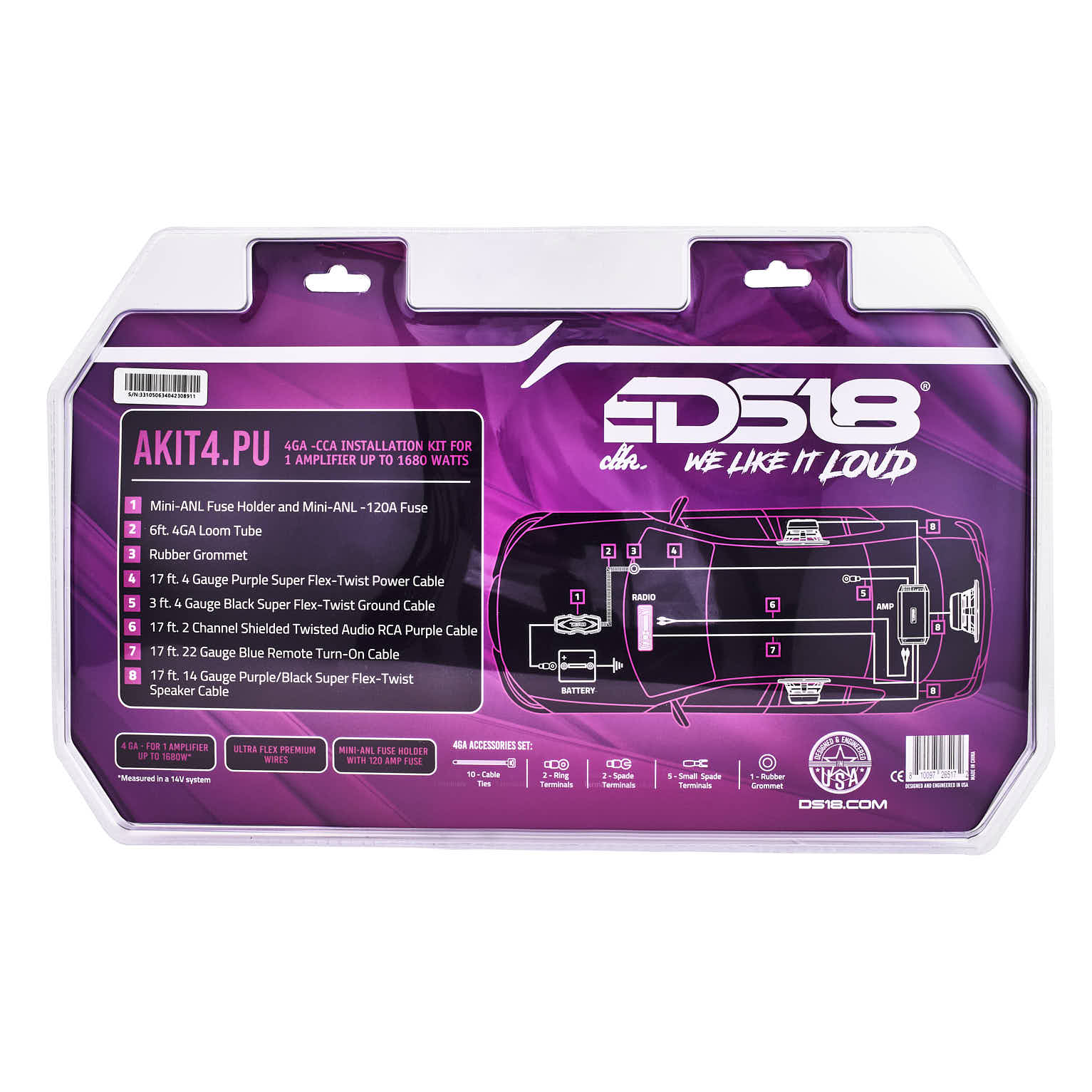 4-GA Amplifier Installation Kit - Purple