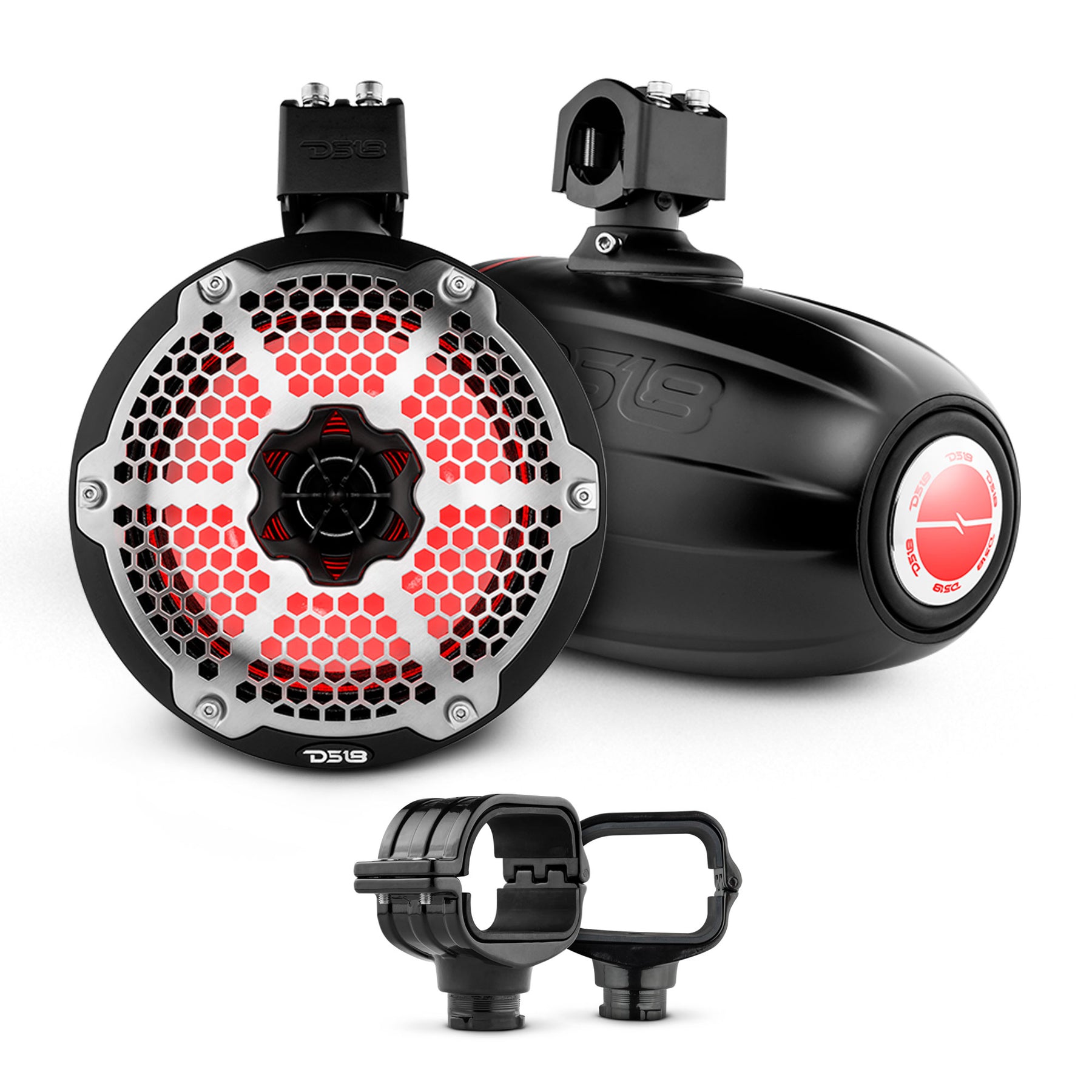 Bronco 6th Gen Roll Bar Audio Bundle – 8" Marine Tower Speakers with RGB LED Lights and OEM Roll Bar Mounting Clamps