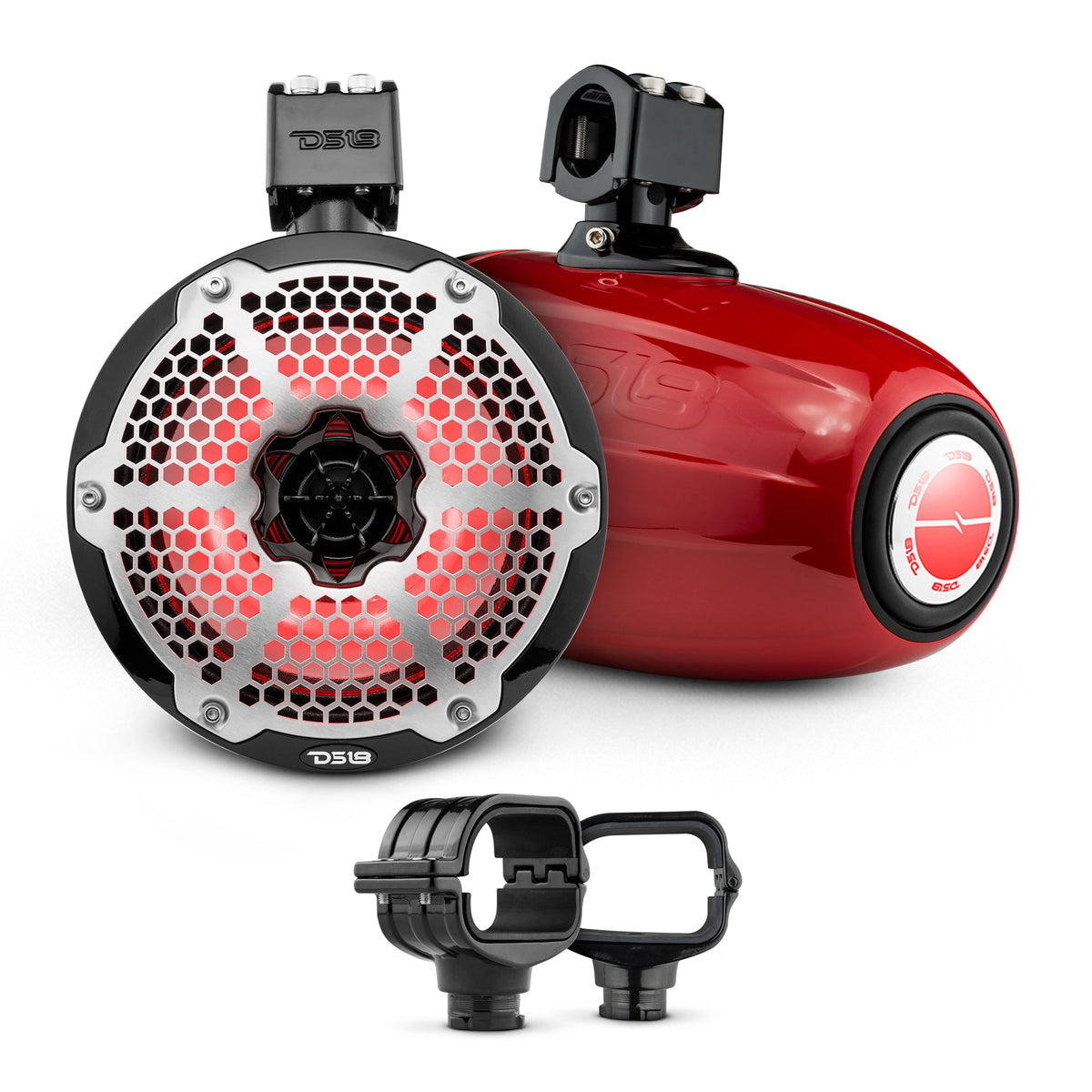 Bronco 6th Gen Roll Bar Audio Bundle – 8" Marine Tower Speakers with RGB LED Lights and OEM Roll Bar Mounting Clamps