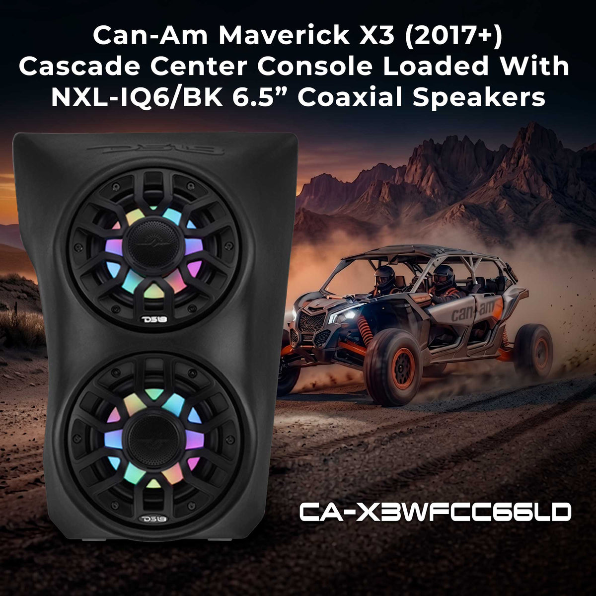 Can-Am Maverick X3 (2017+) Consola Central de Cascada con Altavoces – Equipada con (2) Altavoces NXL-IQ6/BK con Iluminación LED