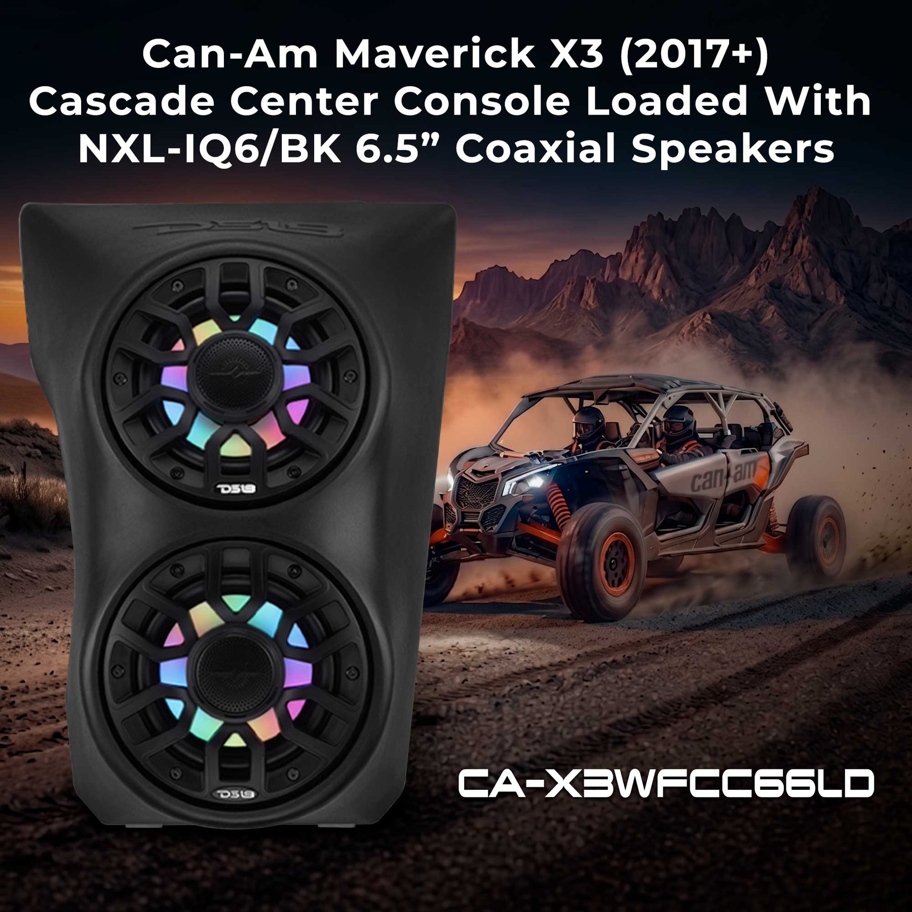 Can-Am Maverick X3 (2017+) Consola Central de Cascada con Altavoces – Equipada con (2) Altavoces NXL-IQ6/BK con Iluminación LED