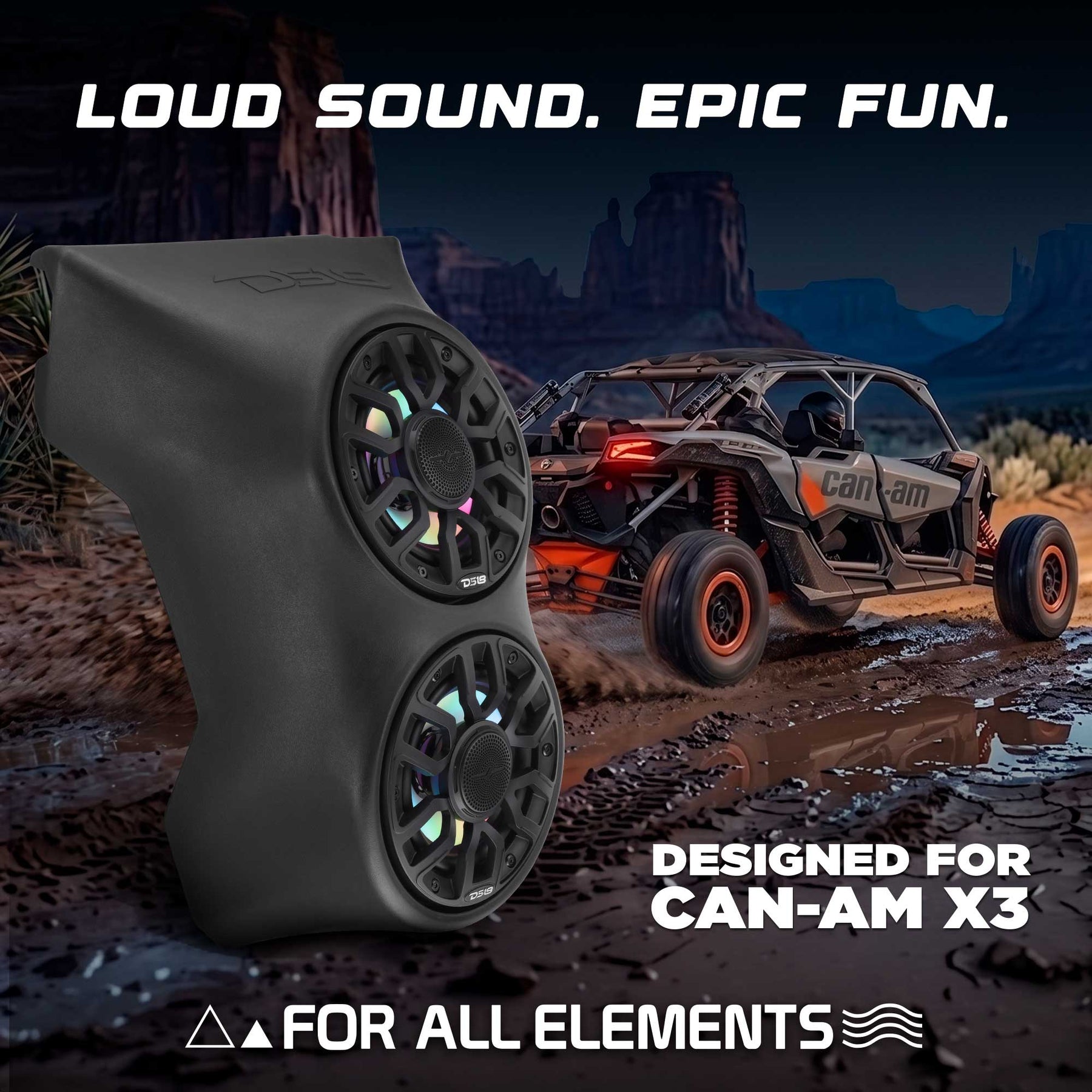 Can-Am Maverick X3 (2017+) Consola Central de Cascada con Altavoces – Equipada con (2) Altavoces NXL-IQ6/BK con Iluminación LED