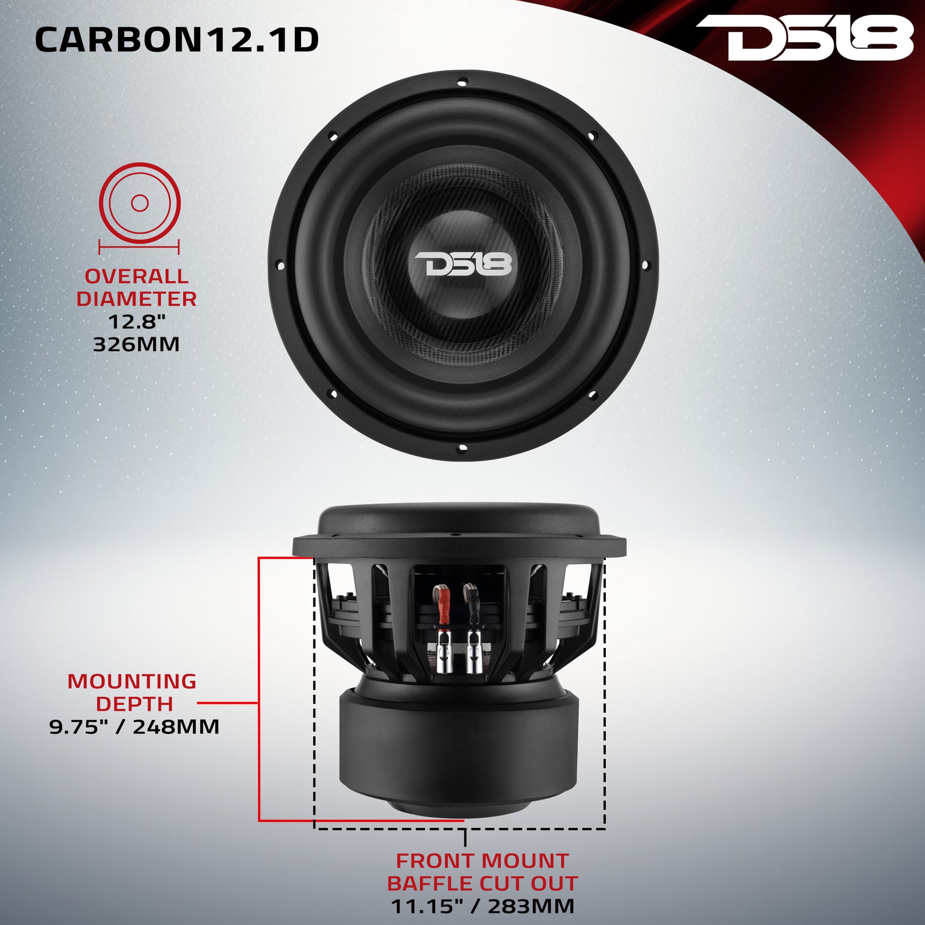 12" High Excursion Subwoofer with Carbon Fiber Cone | 3500W RMS / 7000W Peak | Dual 1-Ohm Voice Coil