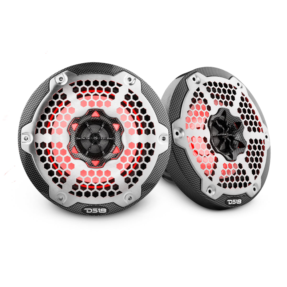 NXL 6.5" 2-Way Coaxial Marine Speaker With LED RGB Lights 100 Watts Rms 4-Ohm -Black Carbon Fiber
