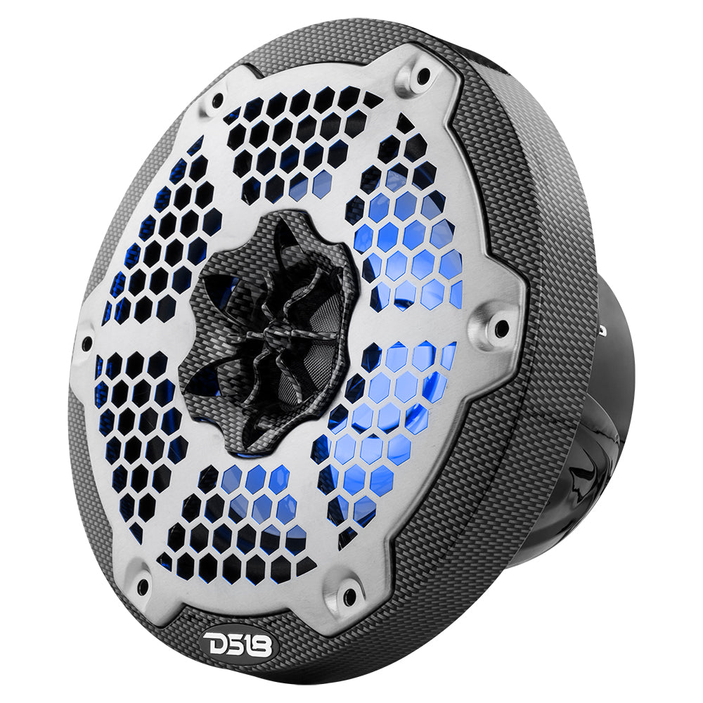 NXL 6.5" 2-Way Coaxial Marine Speaker With LED RGB Lights 125 Watts Rms 4-Ohm -Black Carbon Fiber