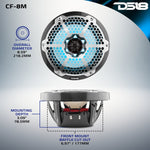 NXL 8" 2-Way Coaxial Marine Speaker With LED RGB Lights 125 Watts Rms 4-Ohm - Black Carbon Fiber