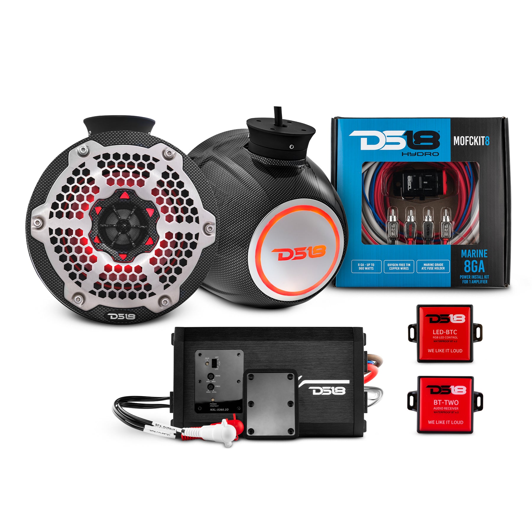 Compact Speaker Tower with Marine Amplifier, Installation Kit, and RGB LED Lights Perfect Package for Jet Ski