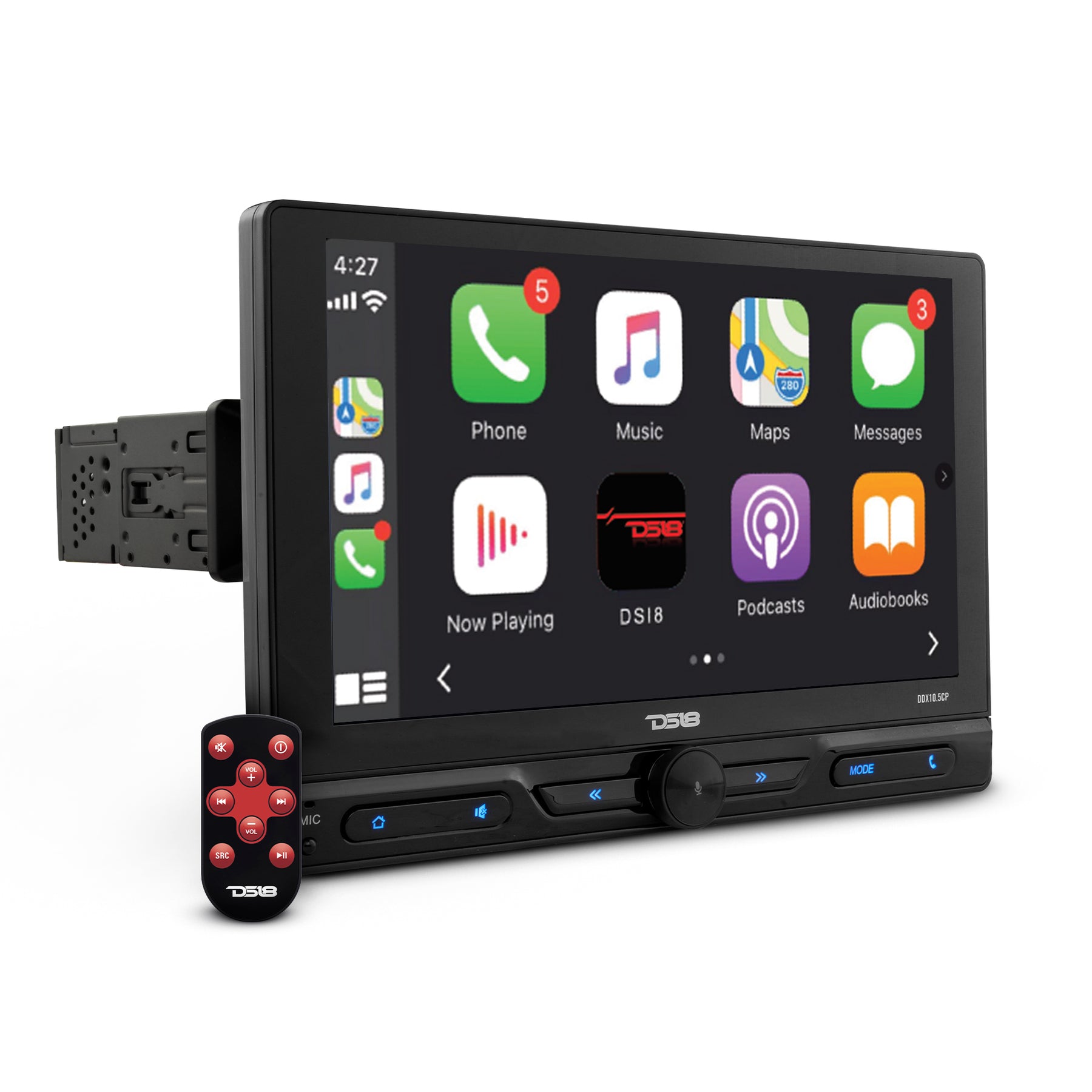 10.5" Floating Adjustable Modular Touchscreen Mechless Single-DIN Head Unit with Bluetooth, Apple Car Play, Android Mirror Link, USB, AUX, SD, AM, FM