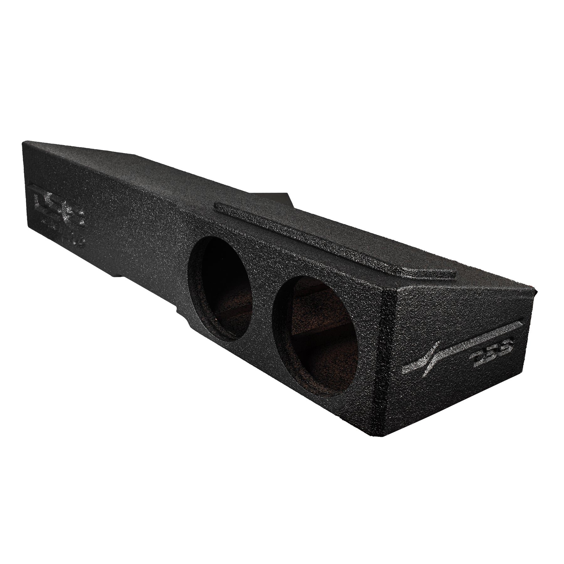 Subwoofer Enclosure for 2007-2026 Chevy/GMC and 2009-2026 Ford F-150/Super Duty Crew Cabs, Dual 8" Under Rear Seat Front-Fire Ported Box, Black Bed Liner Finish
