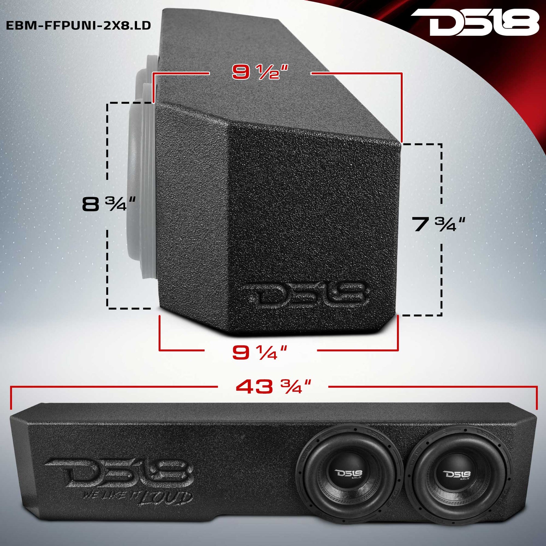 DS18 Universal Dual 8” Ported Subwoofer Enclosure